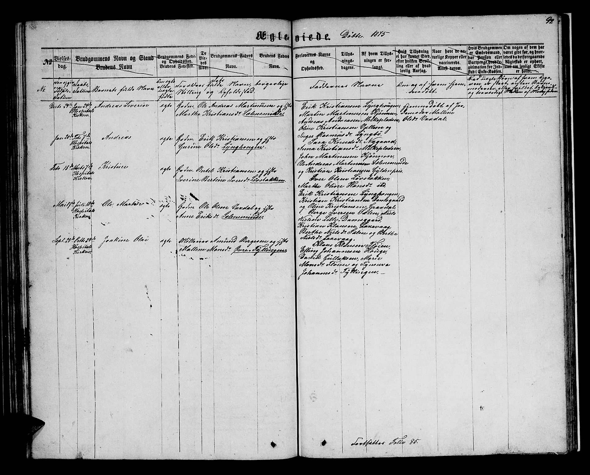 Birkeland Sokneprestembete, AV/SAB-A-74601/H/Hab: Klokkerbok nr. A 2, 1863-1876, s. 92