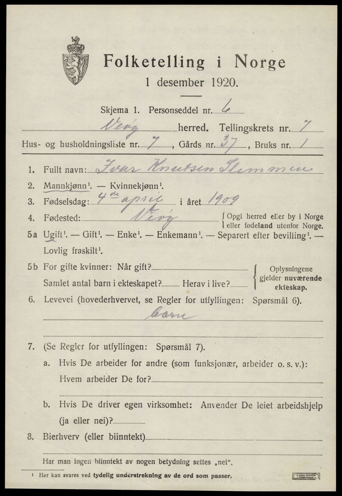 SAT, Folketelling 1920 for 1541 Veøy herred, 1920, s. 3149