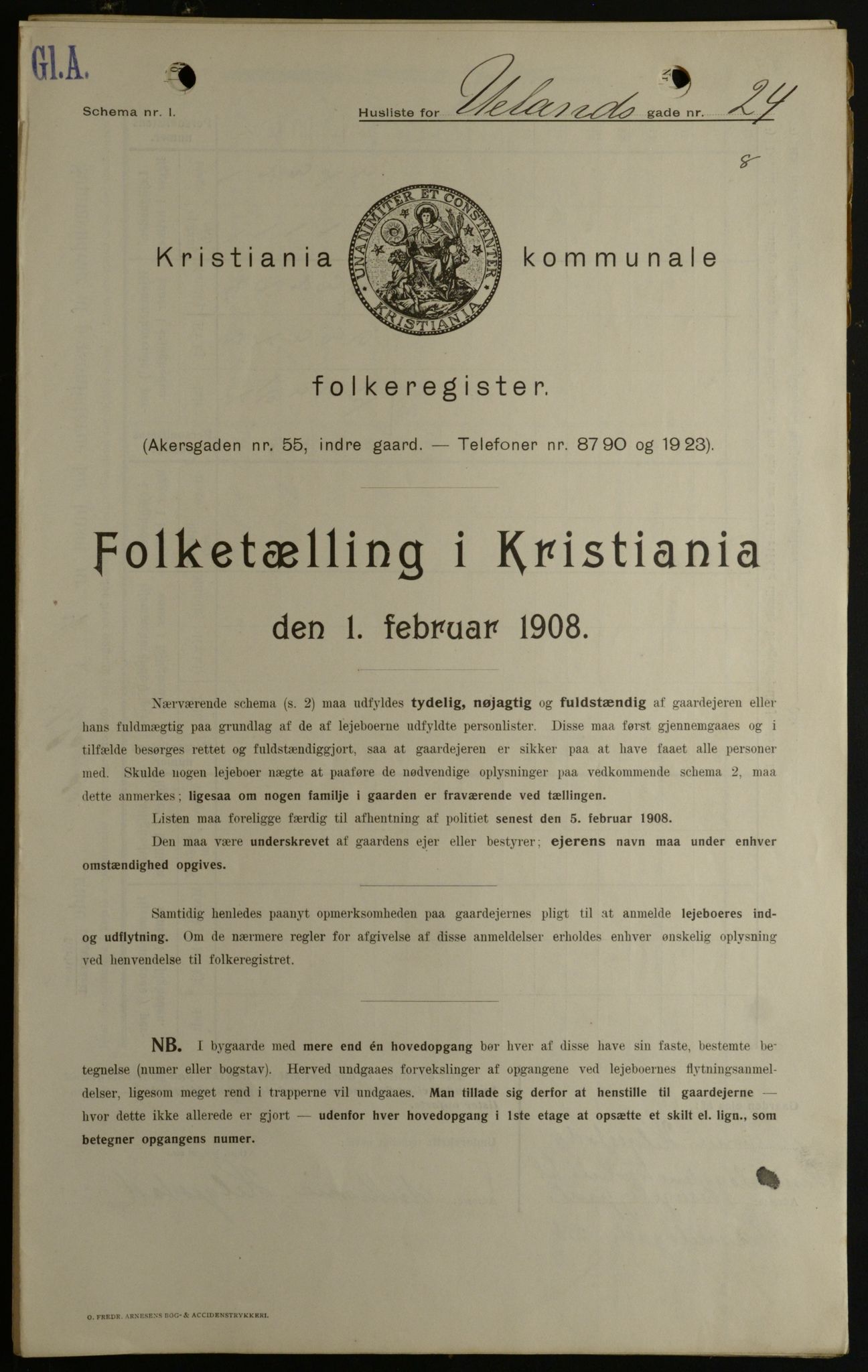 OBA, Kommunal folketelling 1.2.1908 for Kristiania kjøpstad, 1908, s. 106584