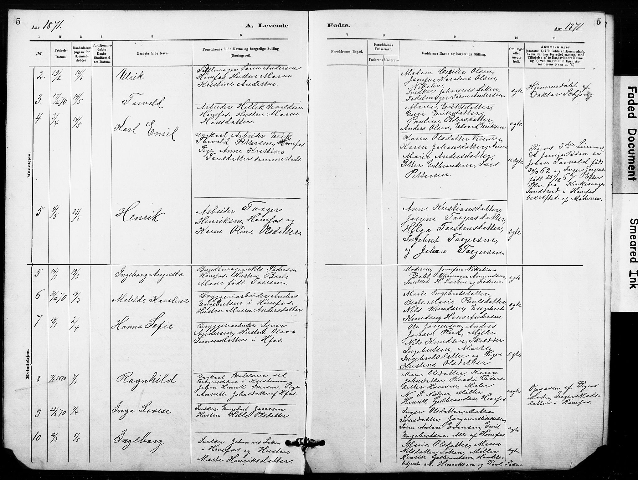 Hønefoss kirkebøker, AV/SAKO-A-609/G/Ga/L0001: Klokkerbok nr. 1, 1870-1887, s. 5