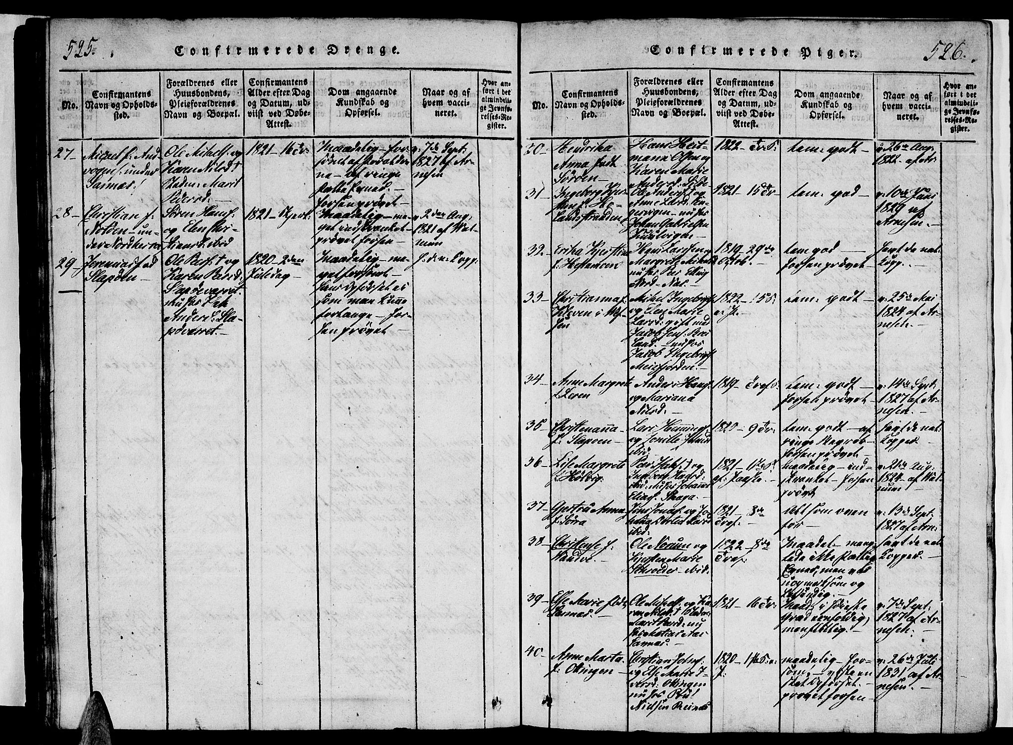 Ministerialprotokoller, klokkerbøker og fødselsregistre - Nordland, AV/SAT-A-1459/834/L0510: Klokkerbok nr. 834C01, 1820-1847, s. 525-526