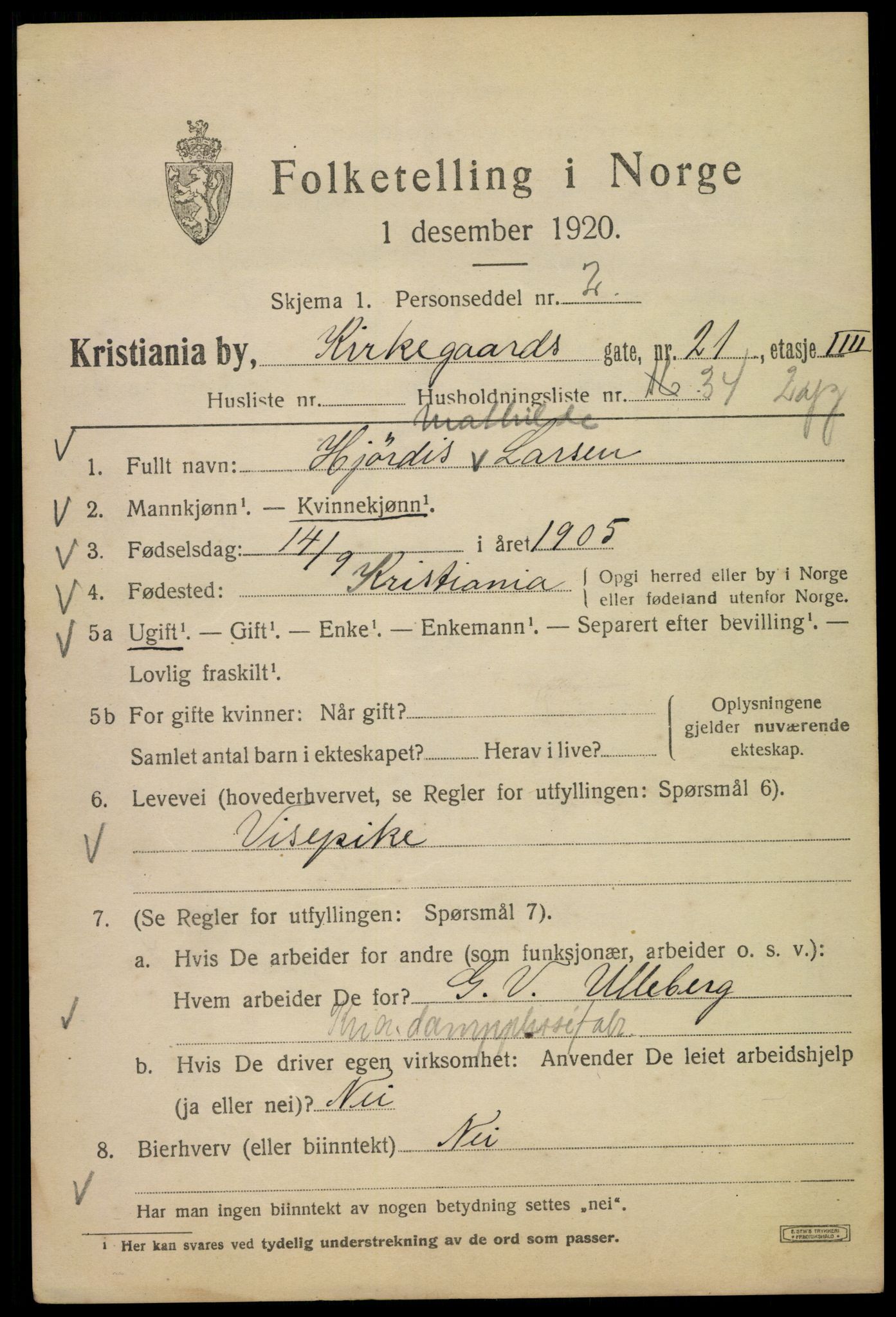 SAO, Folketelling 1920 for 0301 Kristiania kjøpstad, 1920, s. 335767