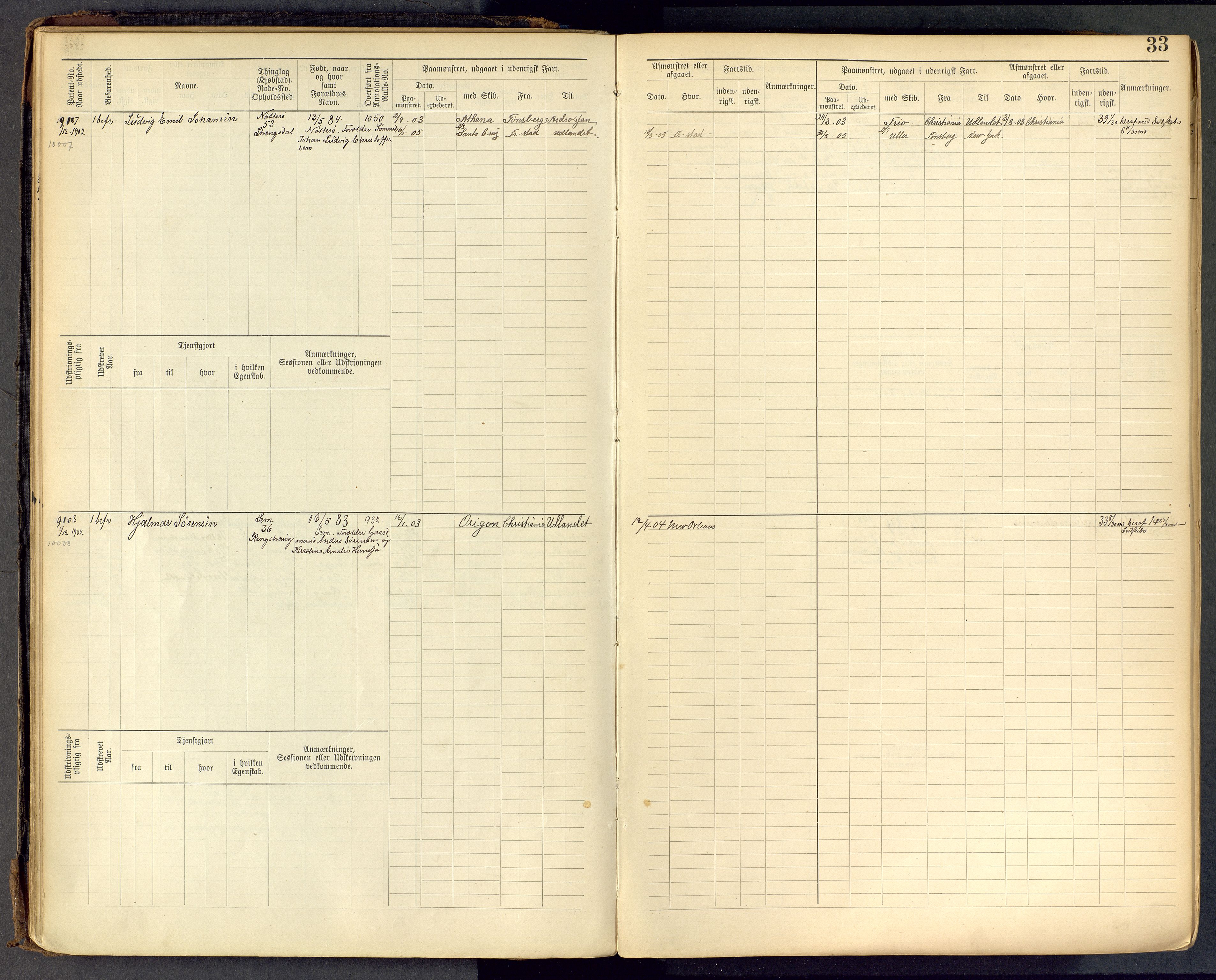 Tønsberg innrulleringskontor, AV/SAKO-A-786/F/Fc/Fcb/L0009: Hovedrulle Patent nr. 9043-9992, 1900-1921, s. 33