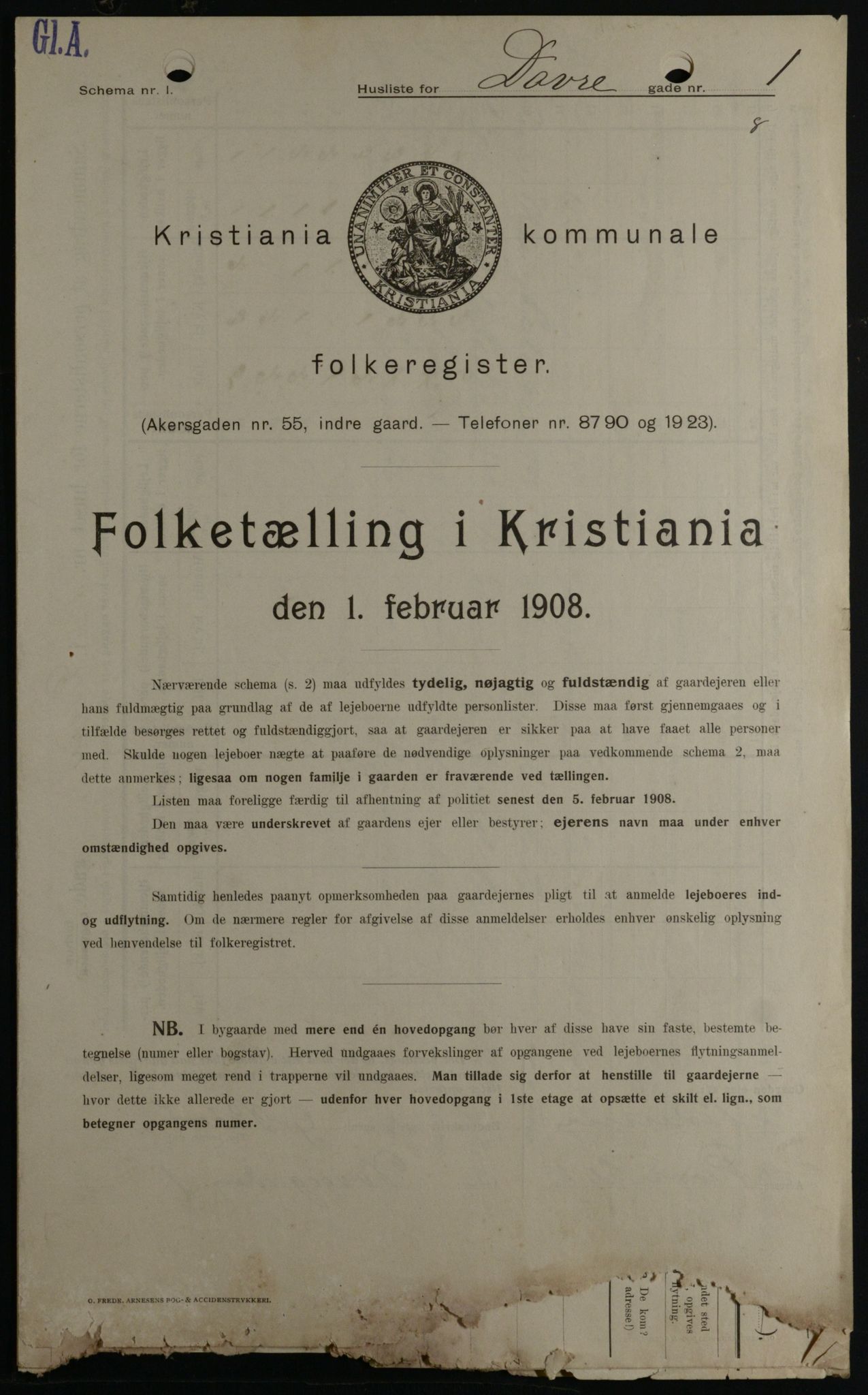 OBA, Kommunal folketelling 1.2.1908 for Kristiania kjøpstad, 1908, s. 14920