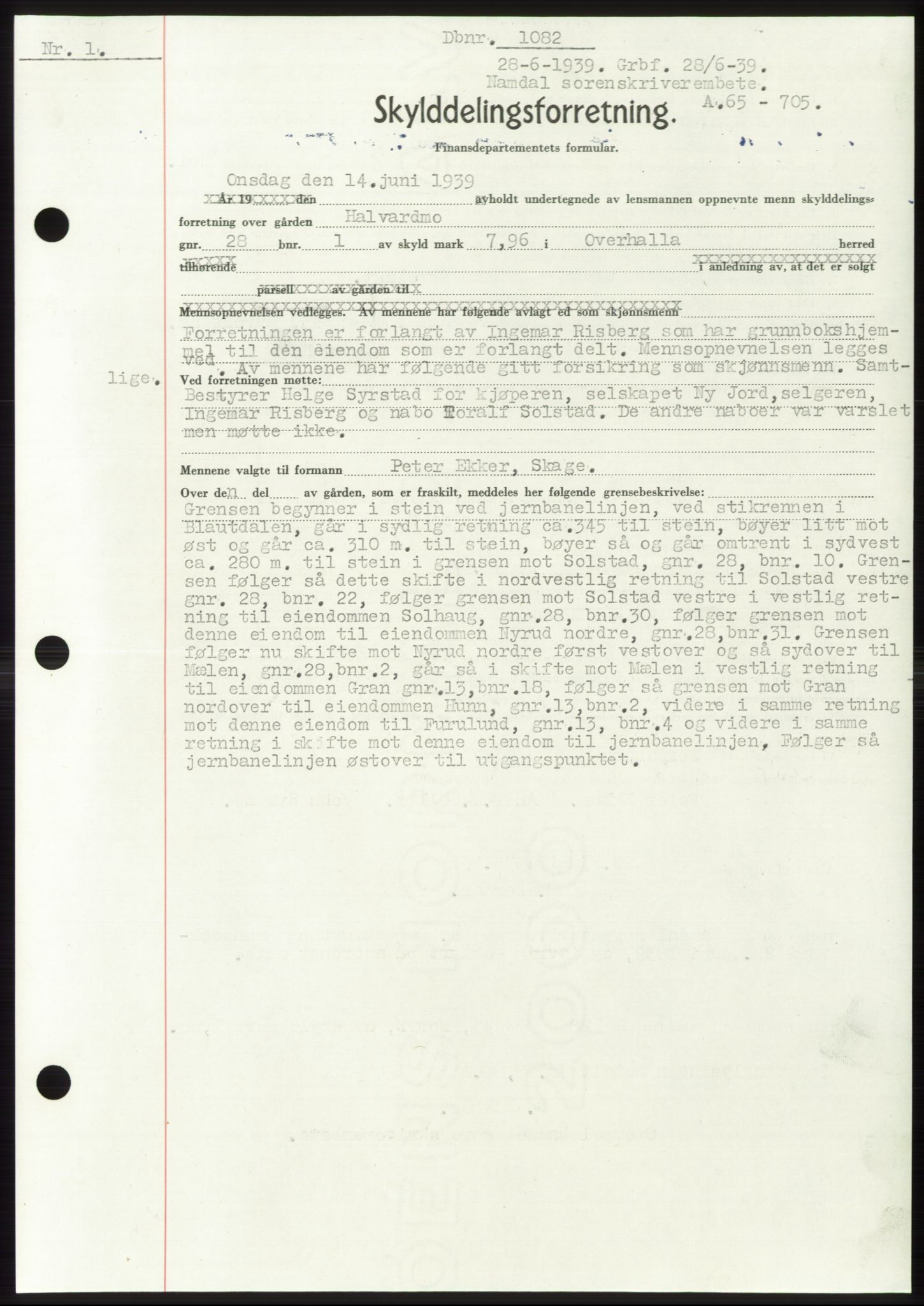 Namdal sorenskriveri, SAT/A-4133/1/2/2C: Pantebok nr. -, 1937-1939, Tingl.dato: 28.06.1939