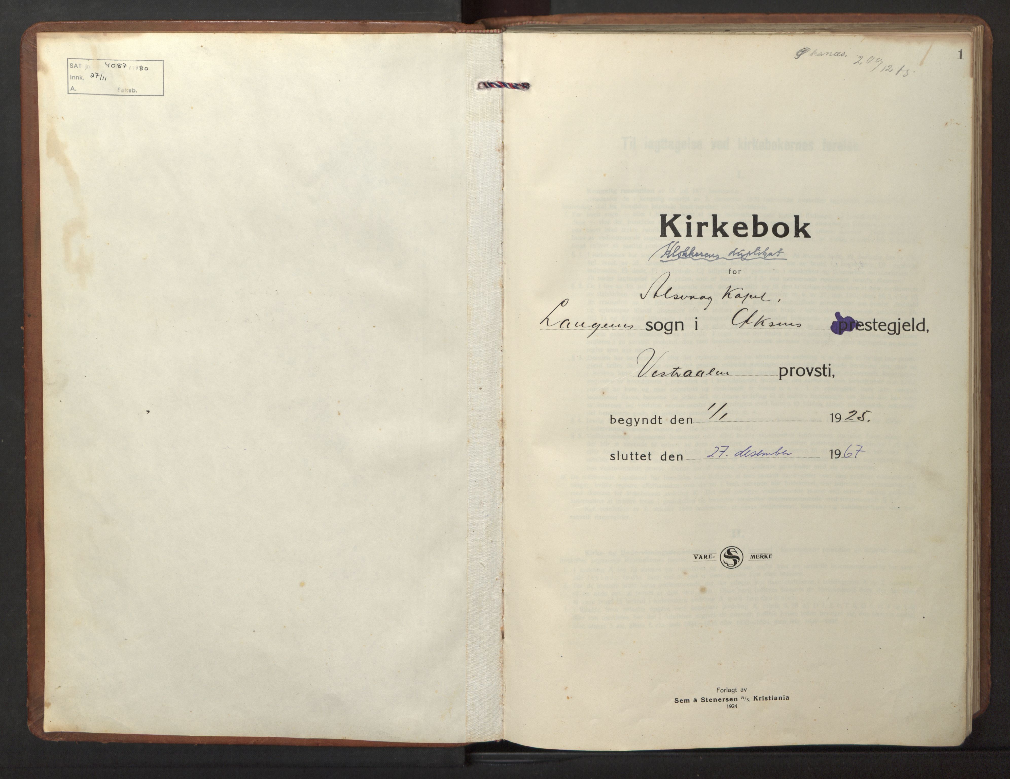 Ministerialprotokoller, klokkerbøker og fødselsregistre - Nordland, AV/SAT-A-1459/894/L1363: Klokkerbok nr. 894C06, 1925-1967, s. 1