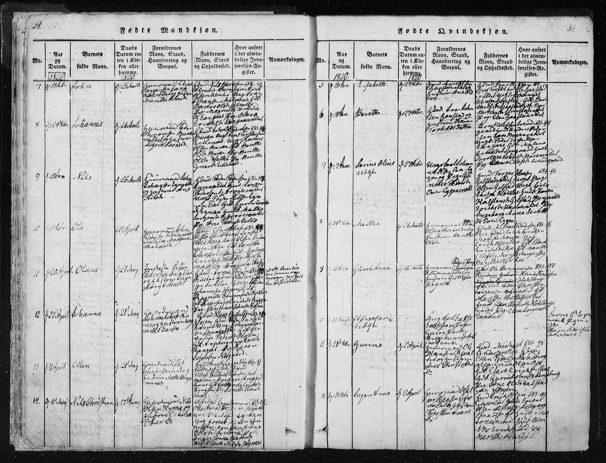 Ministerialprotokoller, klokkerbøker og fødselsregistre - Nord-Trøndelag, SAT/A-1458/717/L0148: Ministerialbok nr. 717A04 /1, 1816-1825, s. 34-35