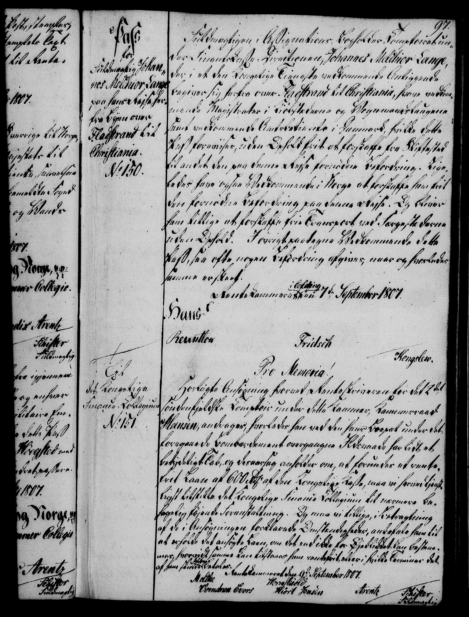 Rentekammeret, Kammerkanselliet, RA/EA-3111/G/Gg/Gga/L0019: Norsk ekspedisjonsprotokoll med register (merket RK 53.19), 1807-1810, s. 97