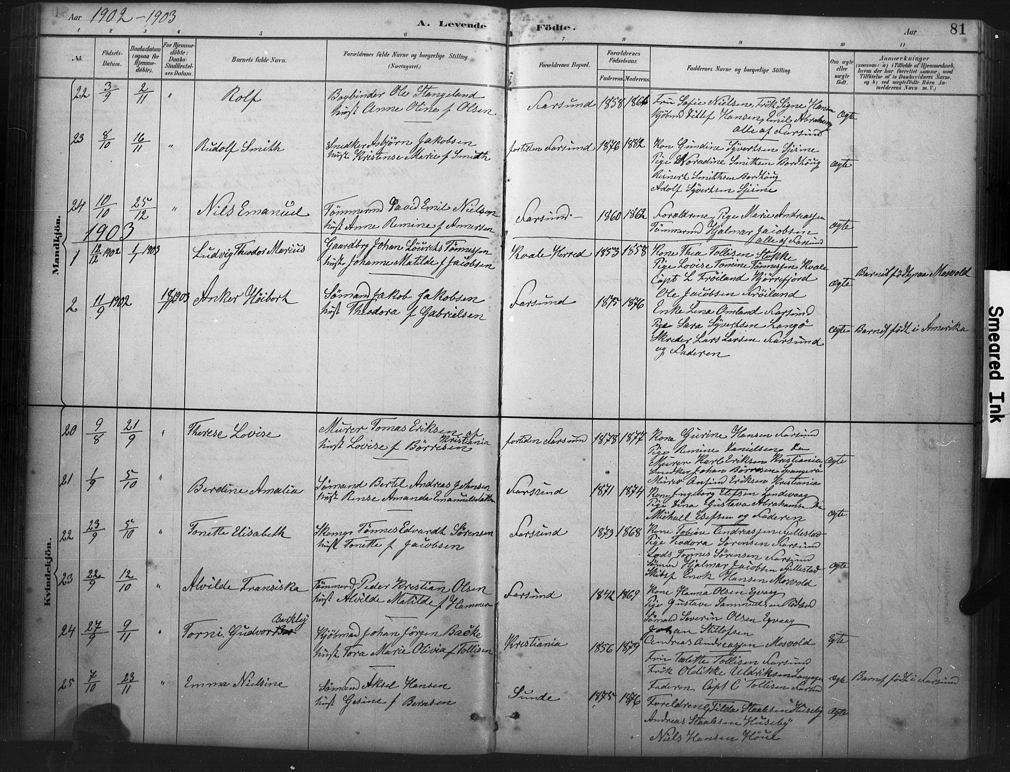 Farsund sokneprestkontor, AV/SAK-1111-0009/F/Fb/L0001: Klokkerbok nr. B 1, 1886-1931, s. 81