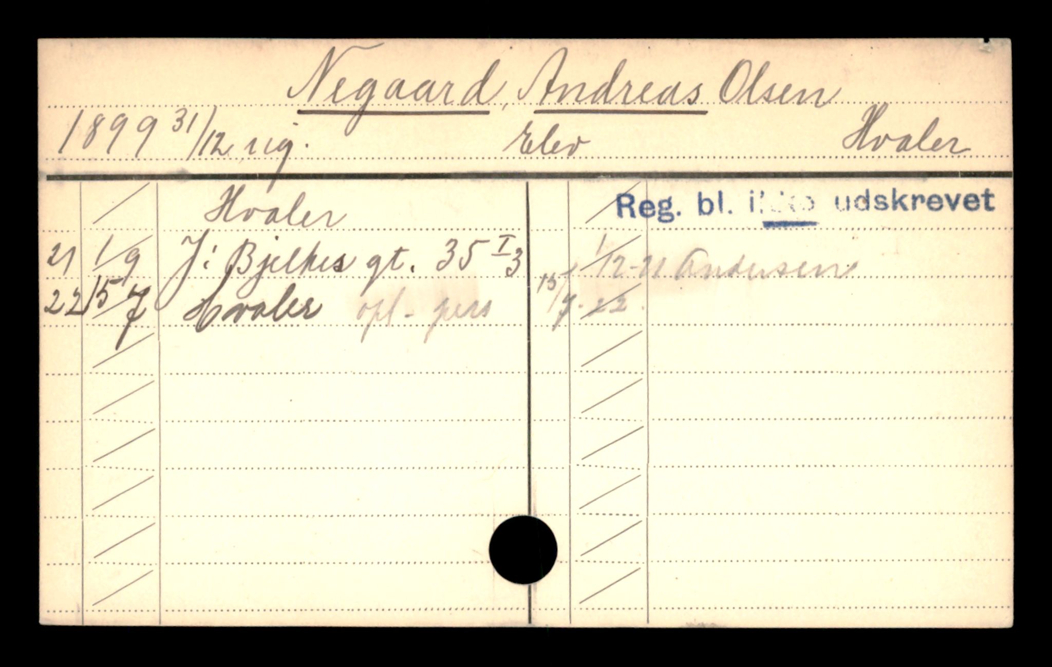 Oslo folkeregister, Registerkort, SAO/A-11715/D/Da/L0065: Menn: Negaard Andreas - Nilsen Bjarne, 1906-1919