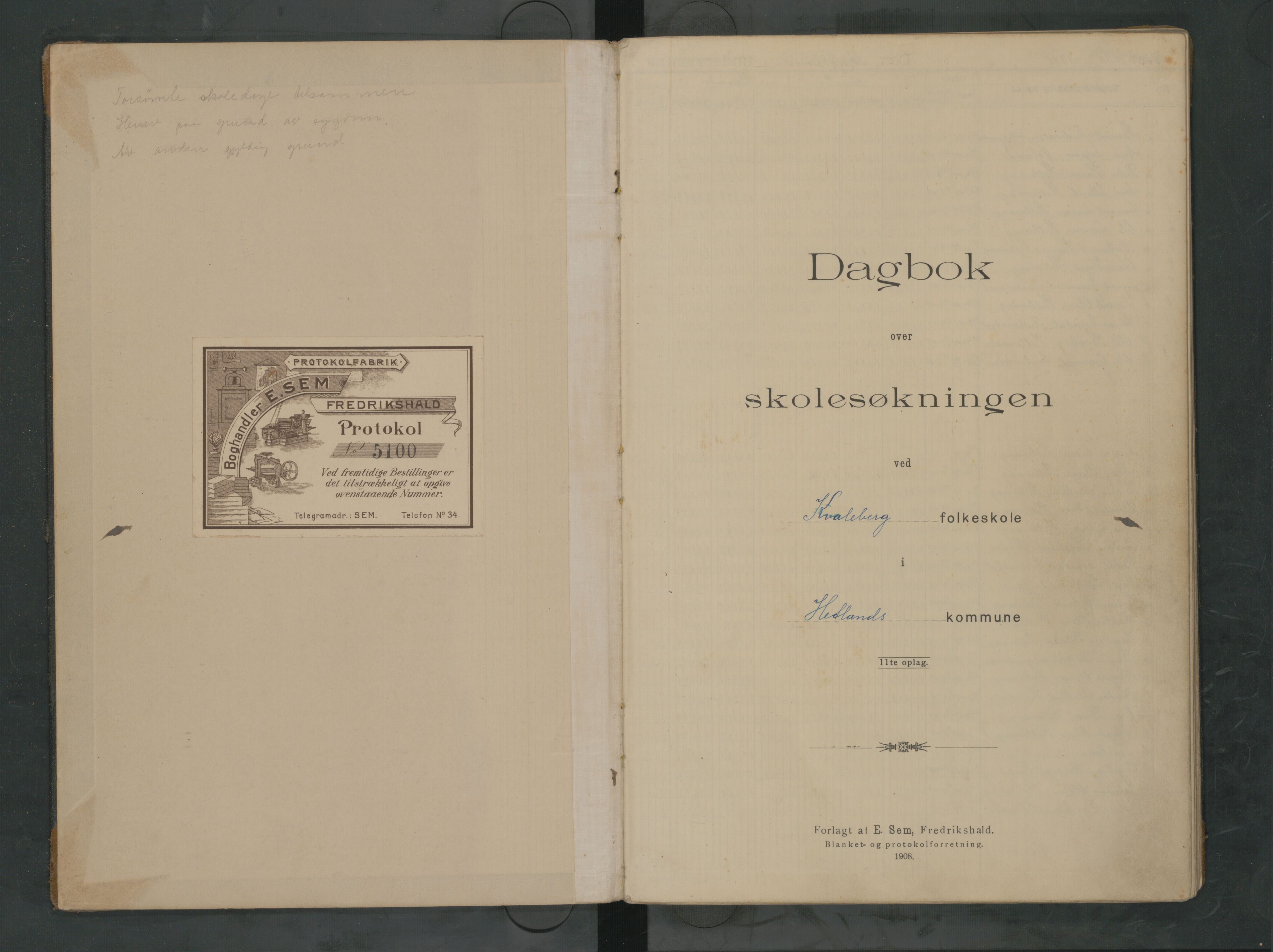 Hetland kommune. Kvaleberg skole, BYST/A-0145/G/Ga/L0007: Klassedagbok, 1909-1919