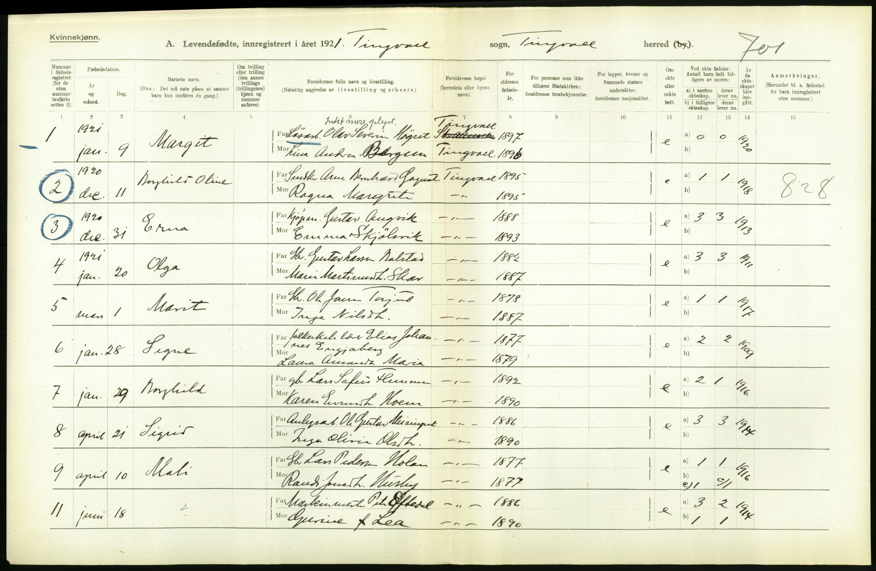 Statistisk sentralbyrå, Sosiodemografiske emner, Befolkning, AV/RA-S-2228/D/Df/Dfc/Dfca/L0040: Møre fylke: Levendefødte menn og kvinner. Bygder., 1921, s. 684