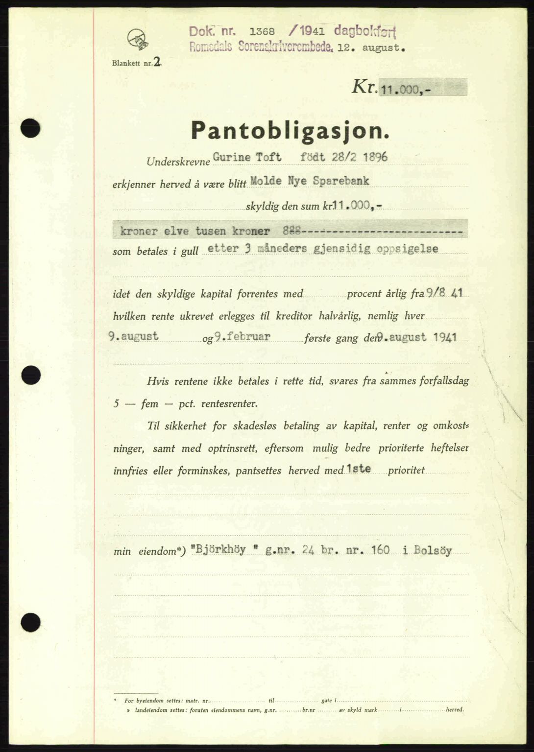 Romsdal sorenskriveri, SAT/A-4149/1/2/2C: Pantebok nr. B2, 1939-1945, Dagboknr: 1368/1941