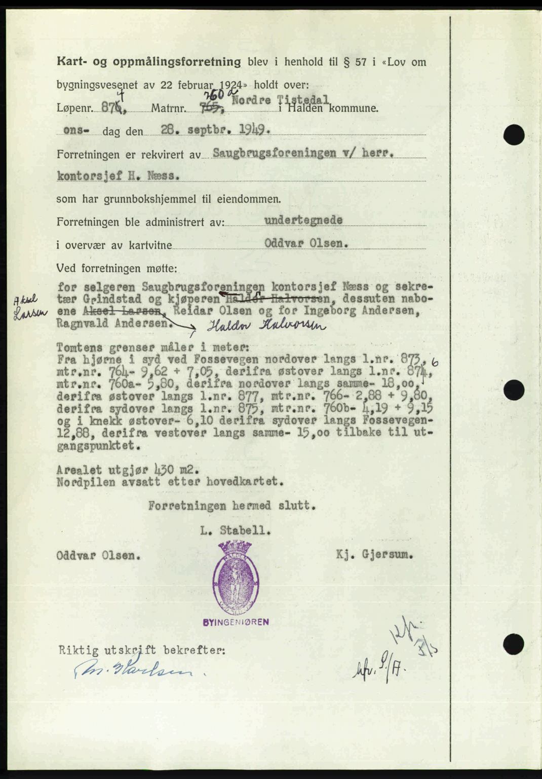 Idd og Marker sorenskriveri, AV/SAO-A-10283/G/Gb/Gbb/L0013: Pantebok nr. A13, 1949-1950, Dagboknr: 2212/1949