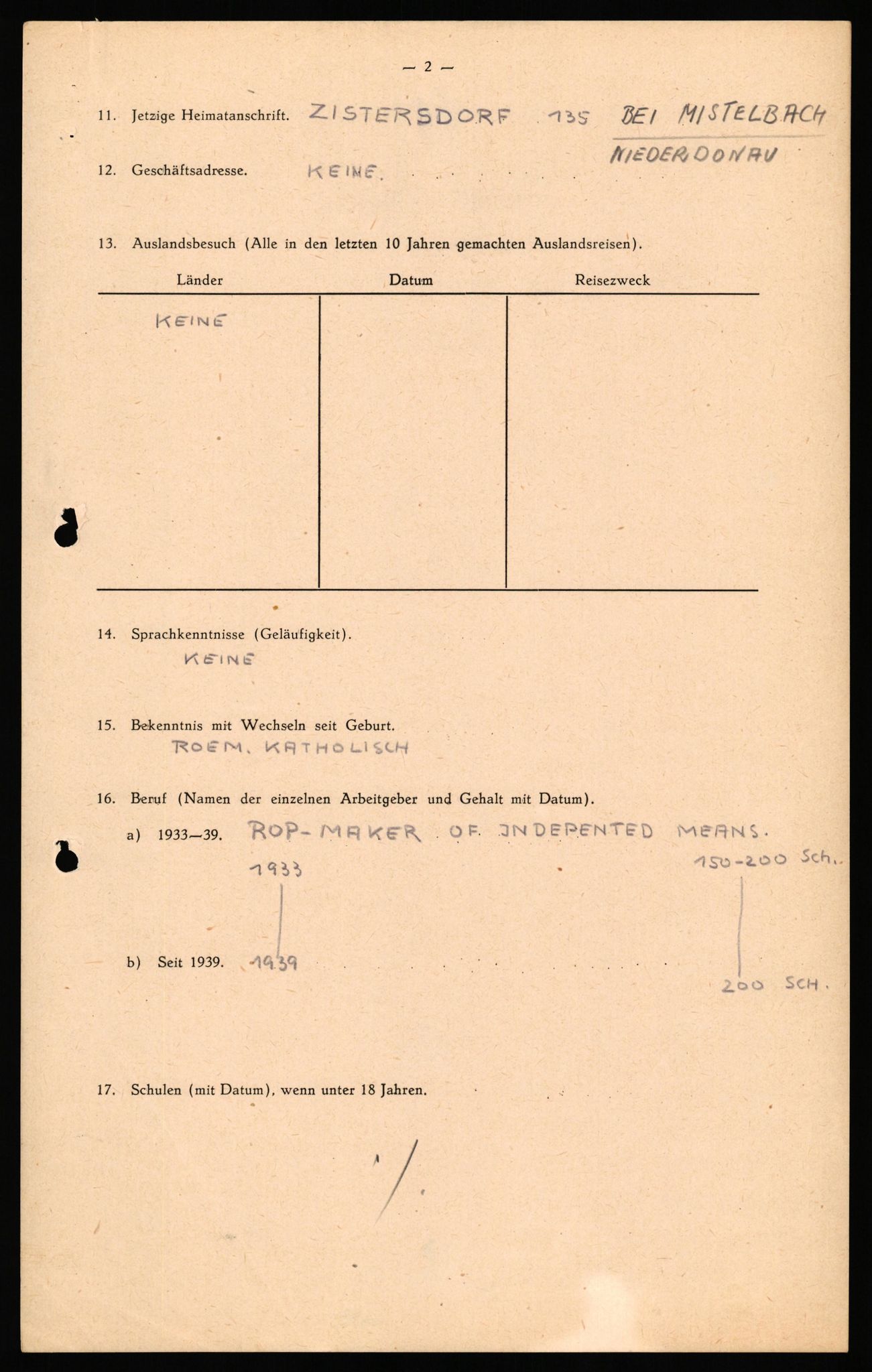 Forsvaret, Forsvarets overkommando II, AV/RA-RAFA-3915/D/Db/L0039: CI Questionaires. Tyske okkupasjonsstyrker i Norge. Østerrikere., 1945-1946, s. 3