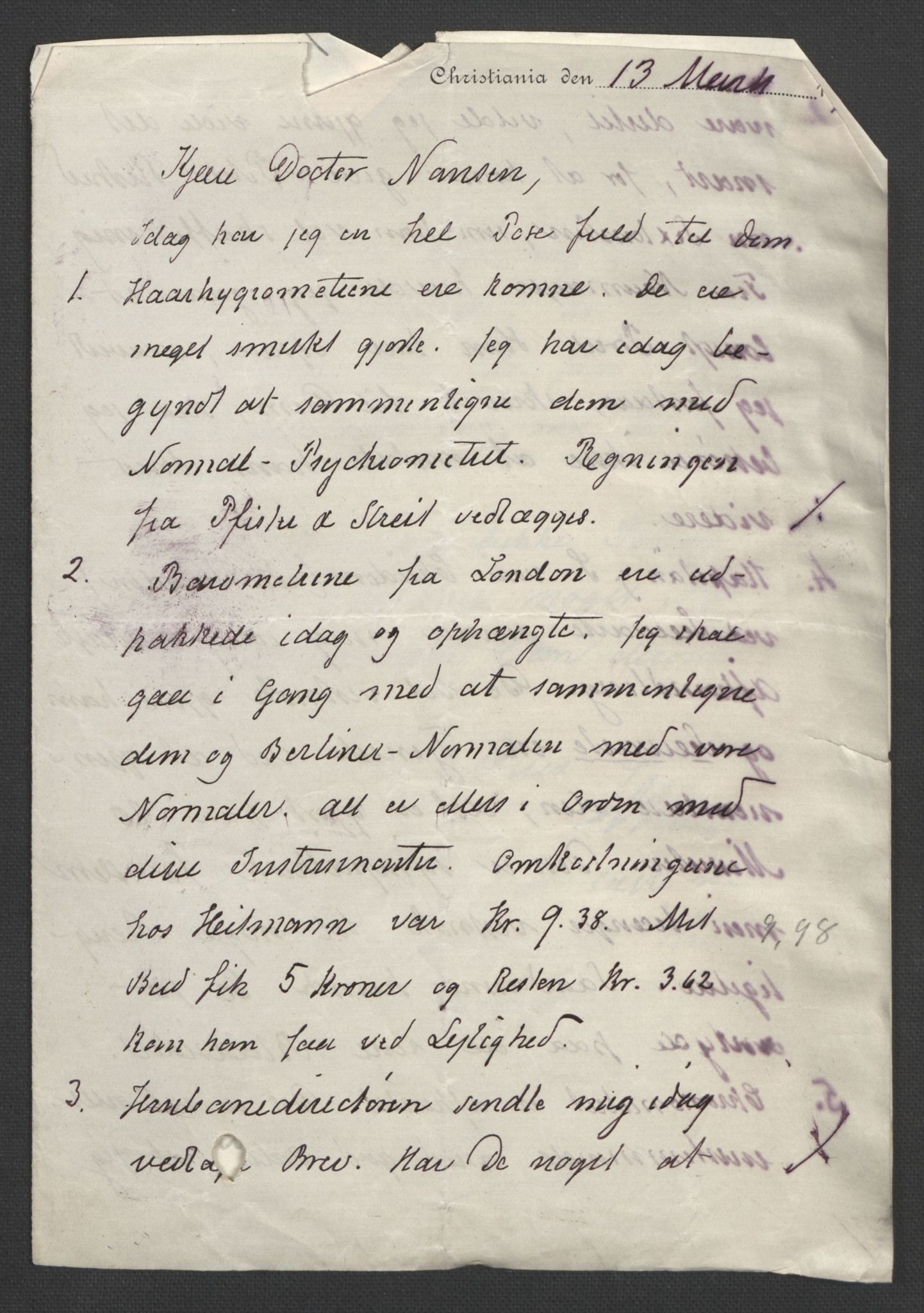 Arbeidskomitéen for Fridtjof Nansens polarekspedisjon, AV/RA-PA-0061/D/L0003/0002: Innk. brev og telegrammer vedr. proviant og utrustning / Utrustningen m.m. - korrespondanse, 1893, s. 279