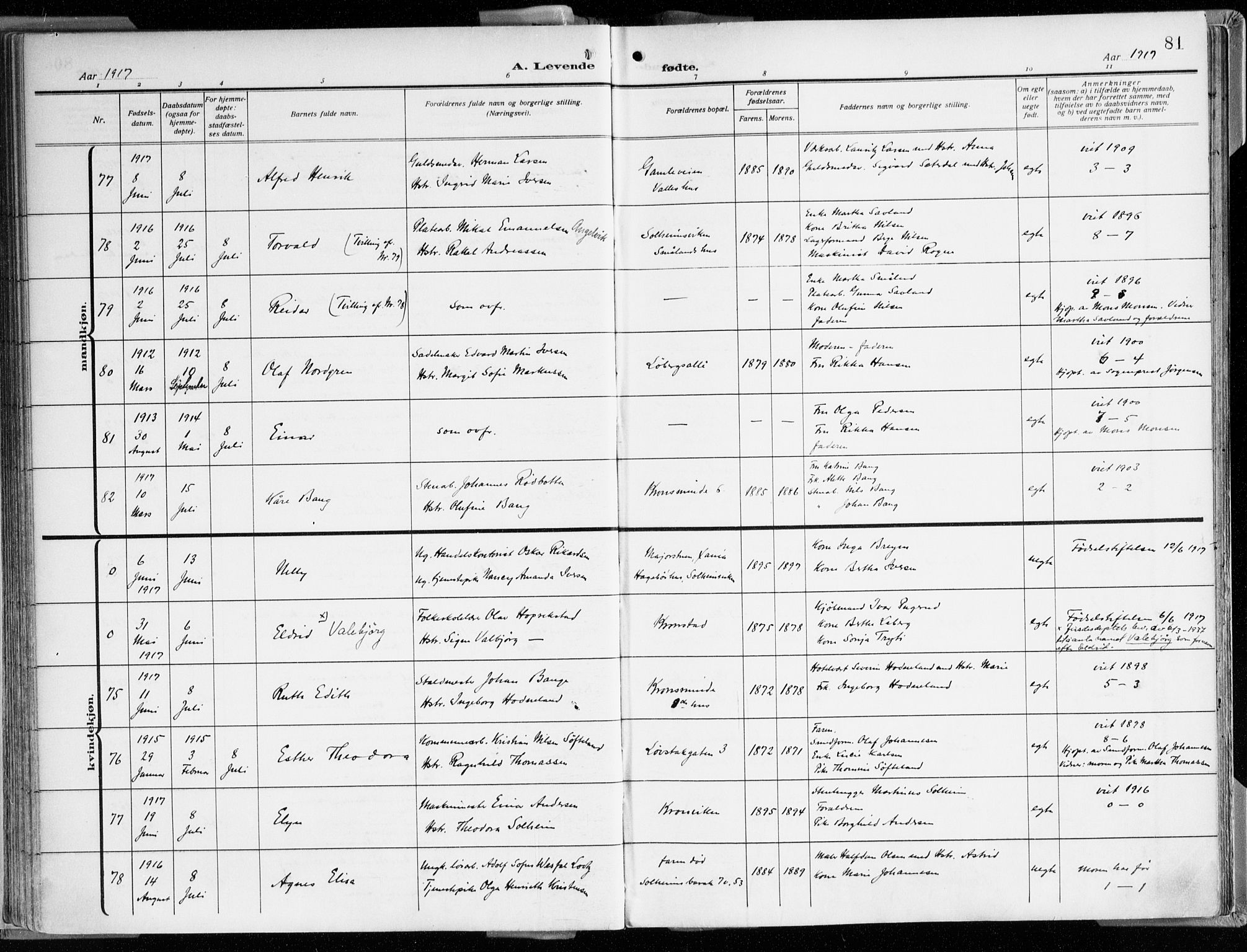 Årstad Sokneprestembete, AV/SAB-A-79301/H/Haa/L0003: Ministerialbok nr. A 3, 1914-1919, s. 81