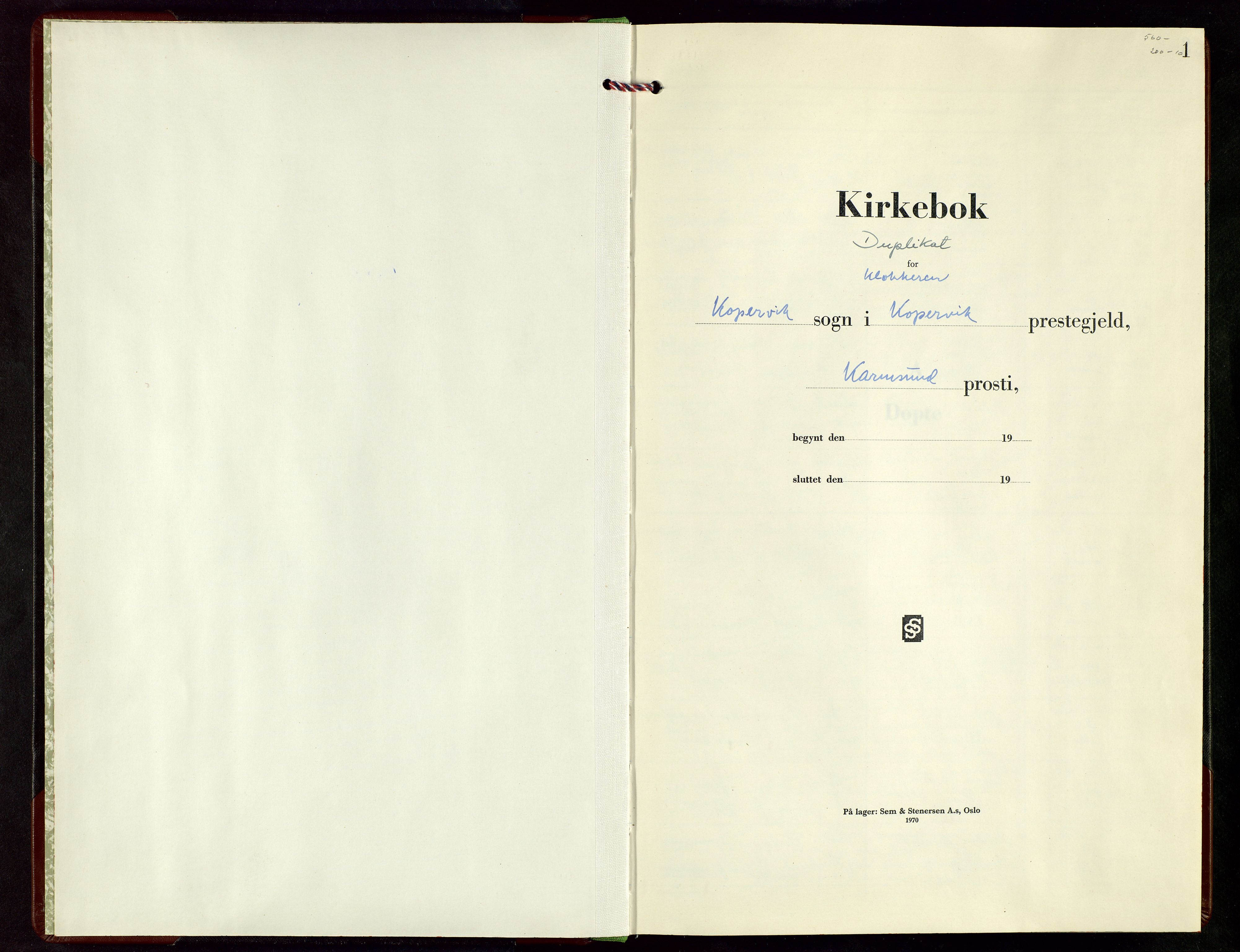 Kopervik sokneprestkontor, SAST/A-101850/H/Ha/Hab/L0013: Klokkerbok nr. B 13, 1971-1973, s. 1