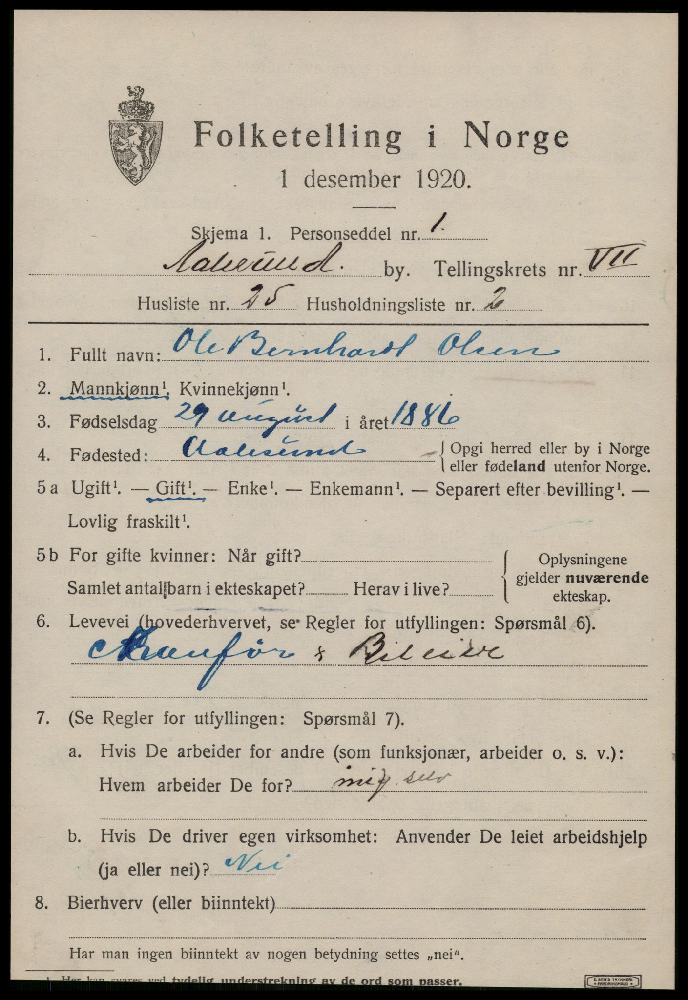 SAT, Folketelling 1920 for 1501 Ålesund kjøpstad, 1920, s. 20026