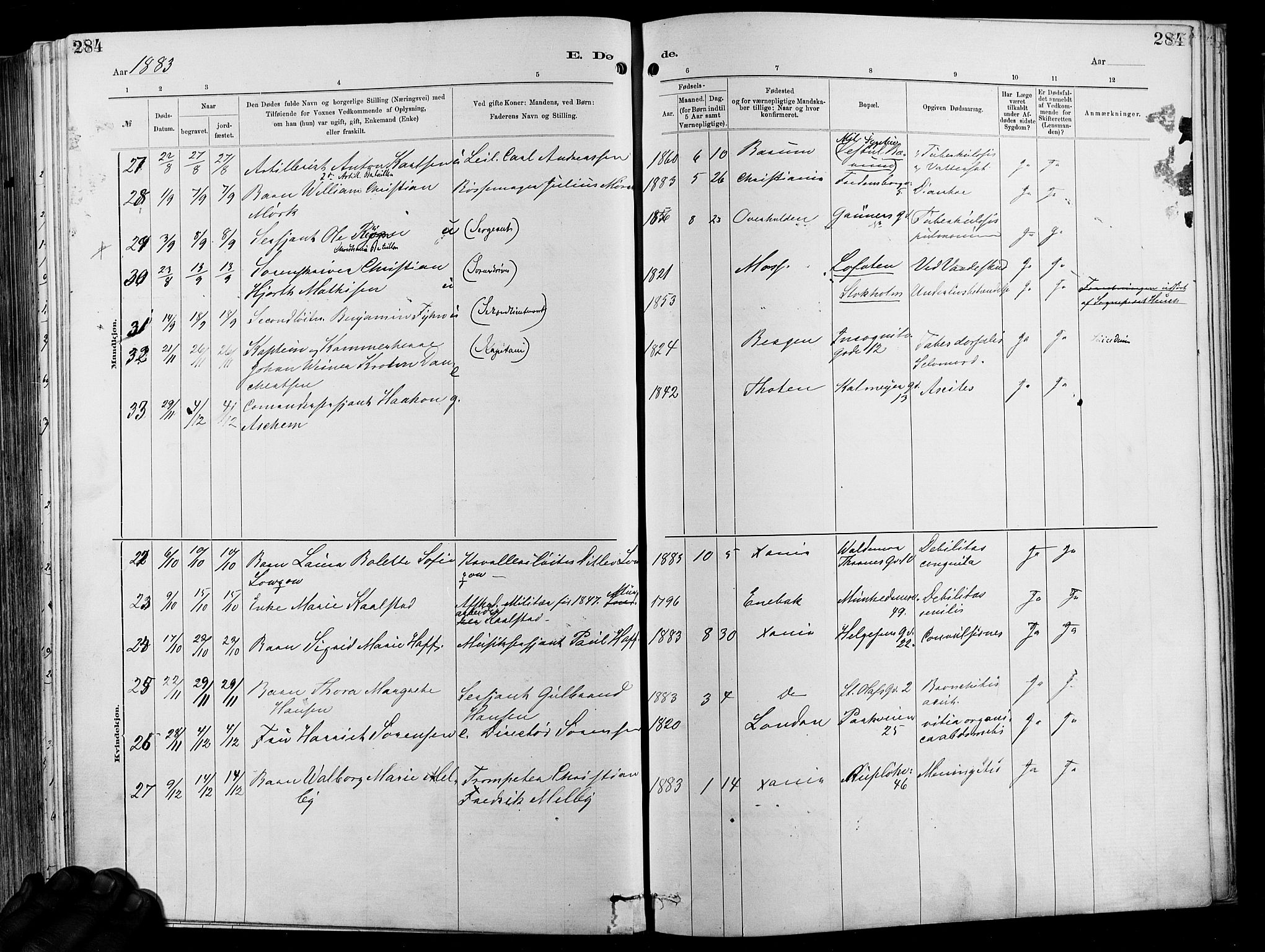 Garnisonsmenigheten Kirkebøker, SAO/A-10846/F/Fa/L0012: Ministerialbok nr. 12, 1880-1893, s. 284