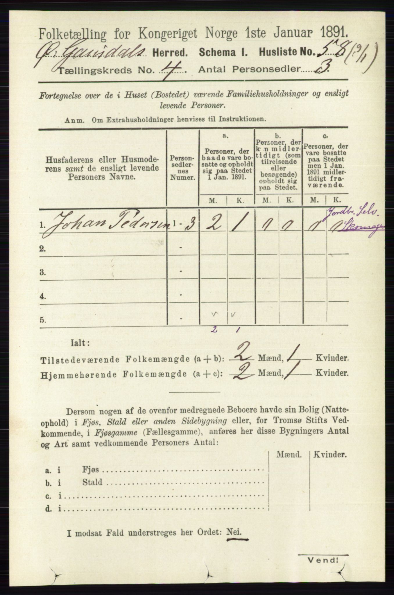 RA, Folketelling 1891 for 0522 Østre Gausdal herred, 1891, s. 2437