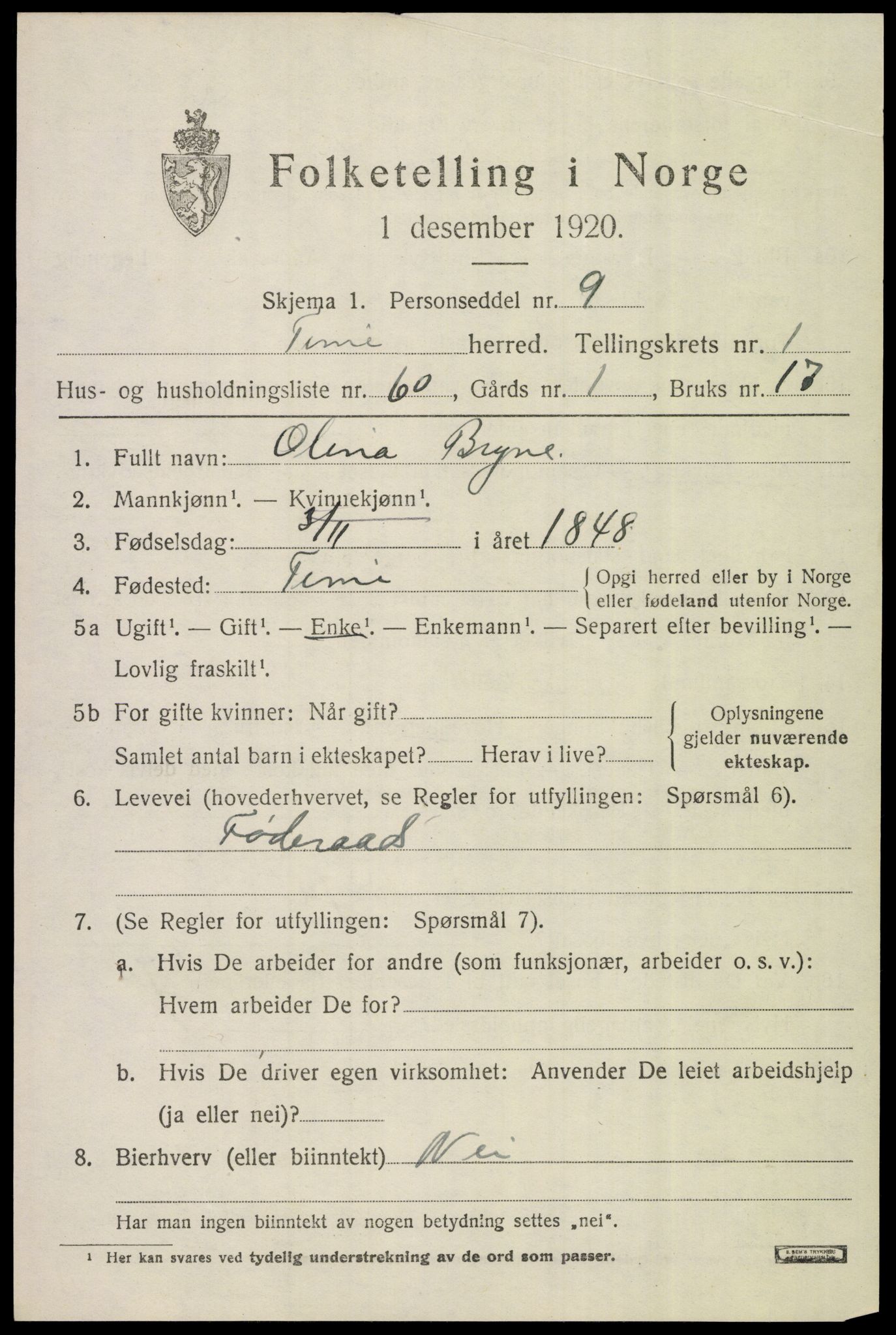 SAST, Folketelling 1920 for 1121 Time herred, 1920, s. 2035