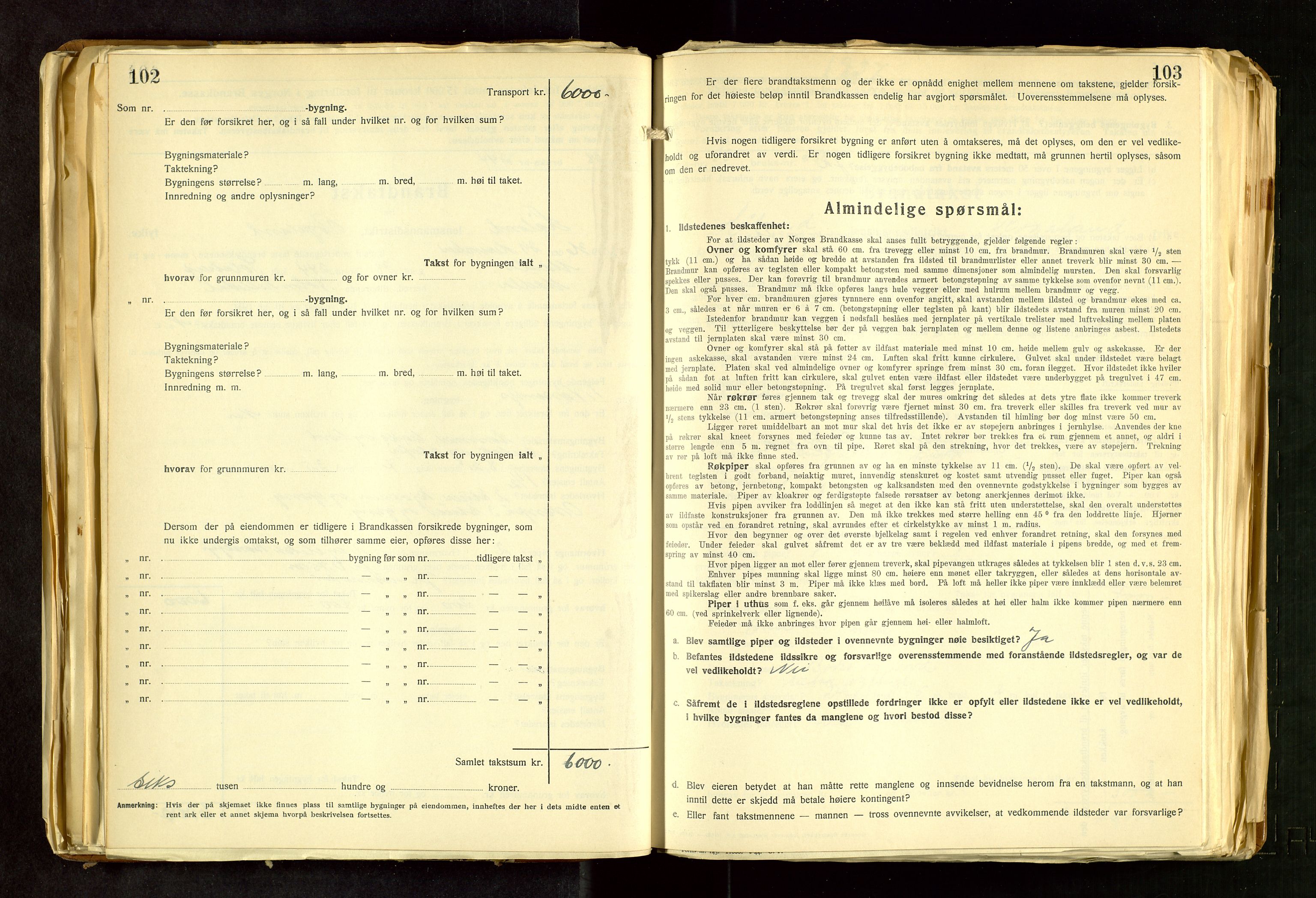 Håland lensmannskontor, SAST/A-100100/Gob/L0011: "Brandtakstprotokoll" - skjematakst. Register i boken., 1936-1938, s. 102-103