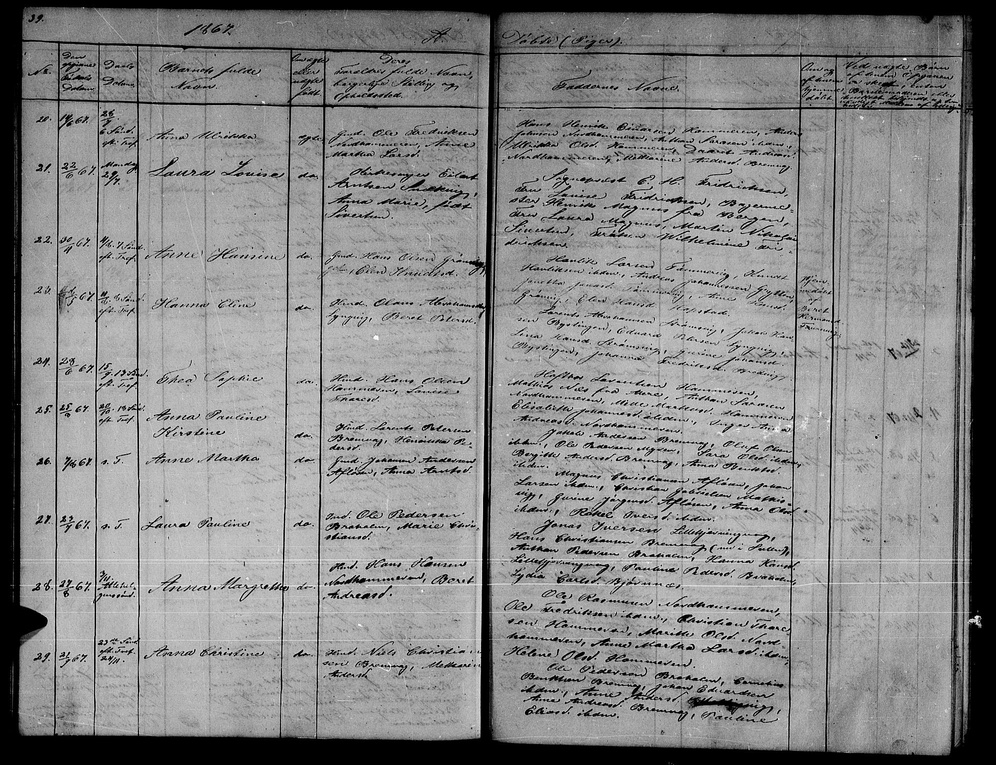 Ministerialprotokoller, klokkerbøker og fødselsregistre - Sør-Trøndelag, SAT/A-1456/634/L0539: Klokkerbok nr. 634C01, 1866-1873, s. 39