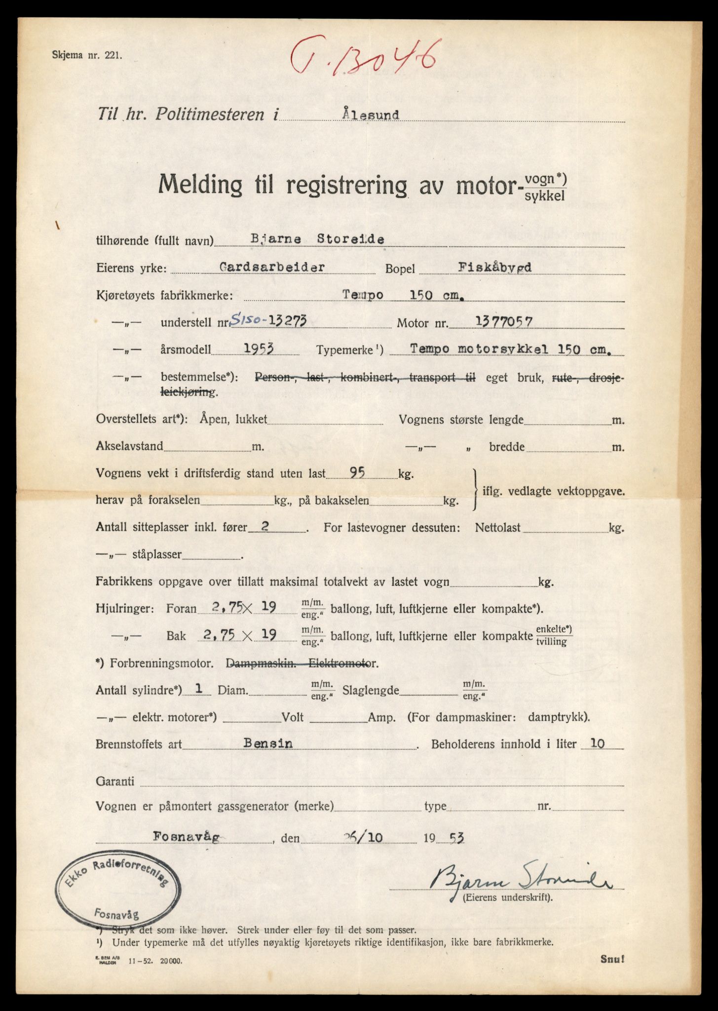 Møre og Romsdal vegkontor - Ålesund trafikkstasjon, AV/SAT-A-4099/F/Fe/L0037: Registreringskort for kjøretøy T 13031 - T 13179, 1927-1998, s. 381