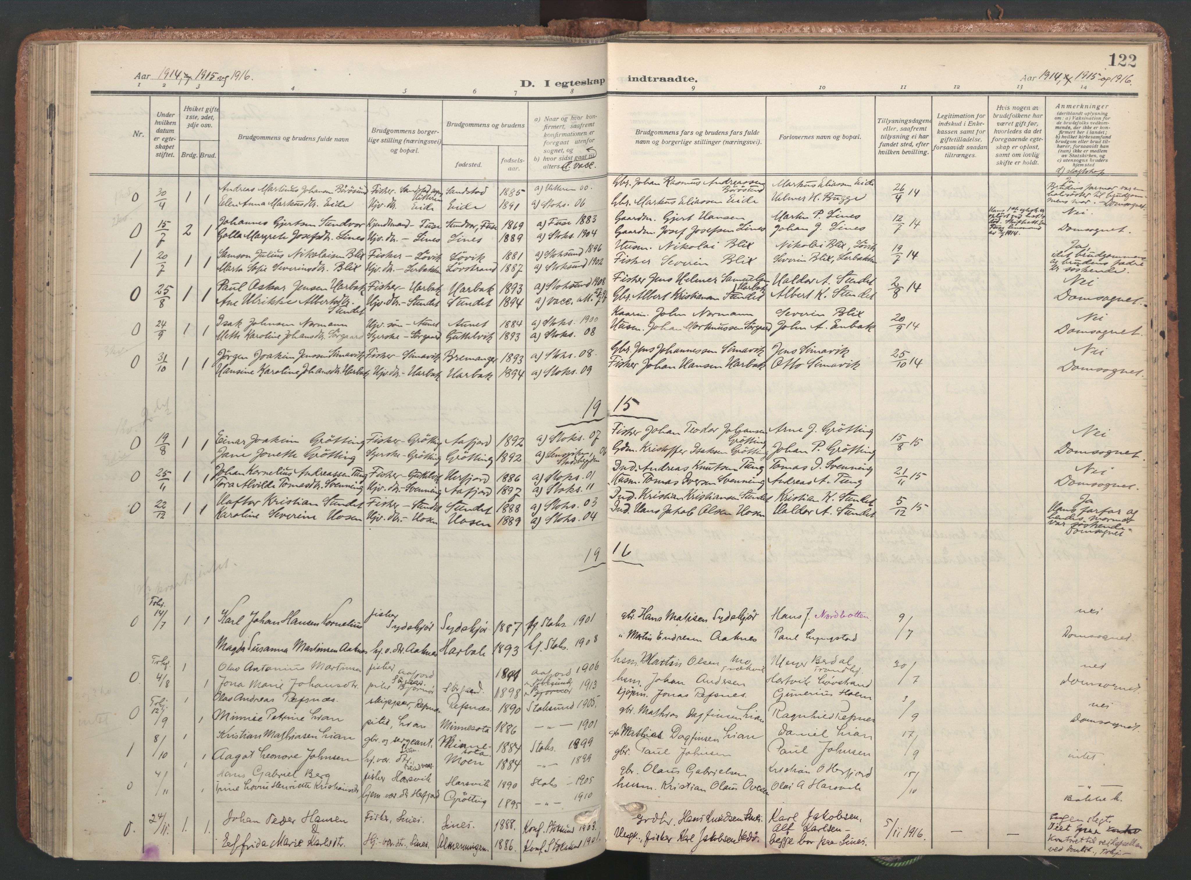 Ministerialprotokoller, klokkerbøker og fødselsregistre - Sør-Trøndelag, SAT/A-1456/656/L0694: Ministerialbok nr. 656A03, 1914-1931, s. 122