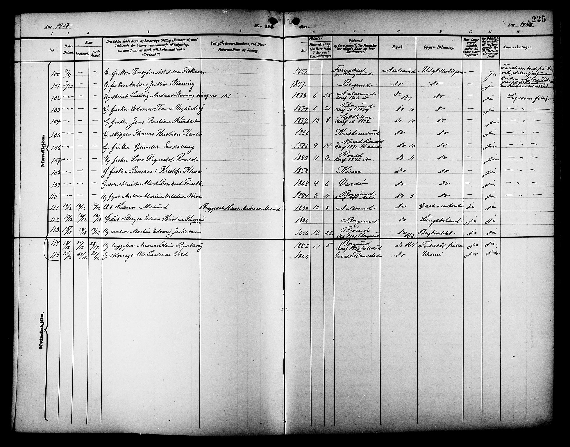 Ministerialprotokoller, klokkerbøker og fødselsregistre - Møre og Romsdal, AV/SAT-A-1454/529/L0469: Klokkerbok nr. 529C06, 1898-1906, s. 225