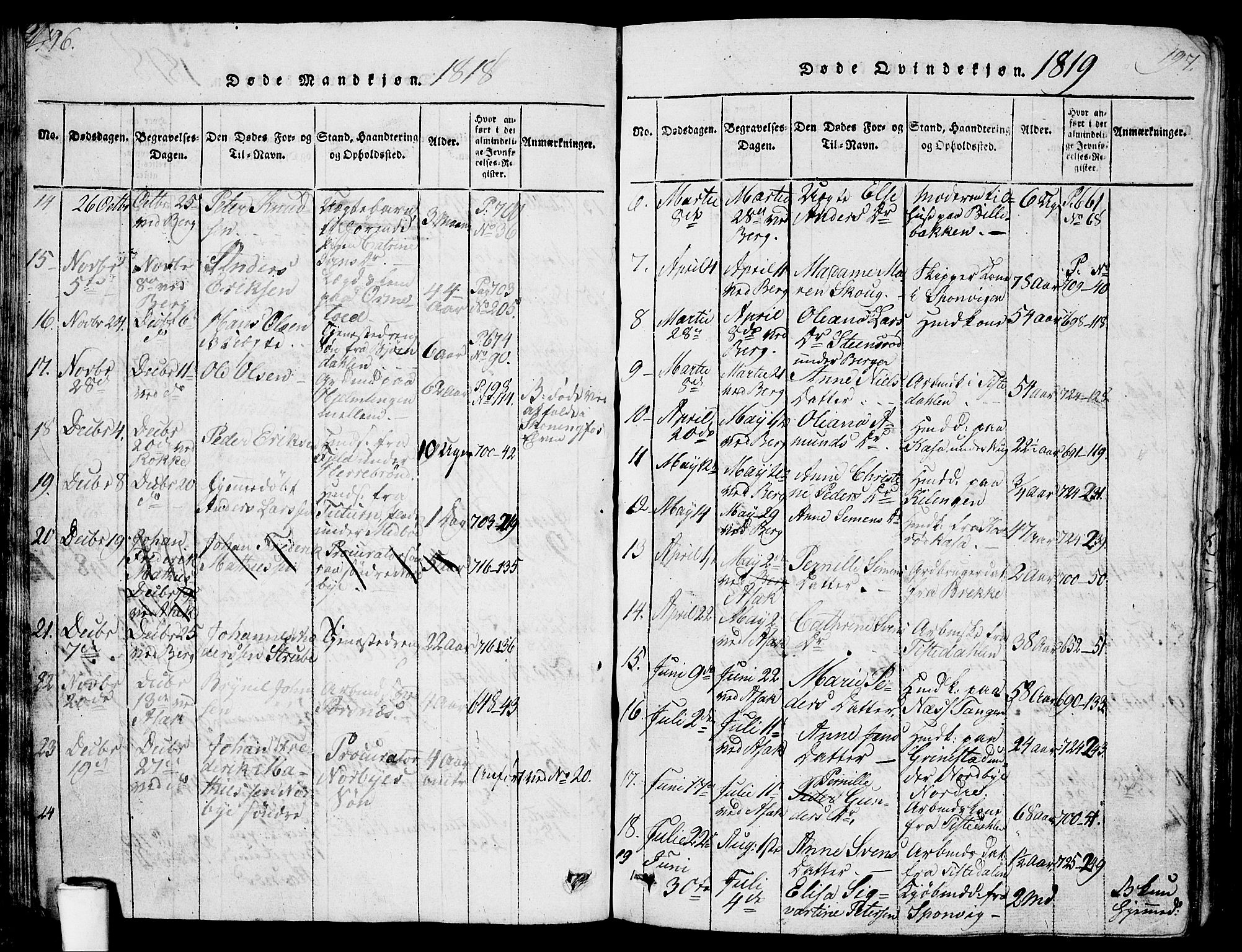 Berg prestekontor Kirkebøker, AV/SAO-A-10902/G/Ga/L0001: Klokkerbok nr. I 1, 1815-1832, s. 196-197