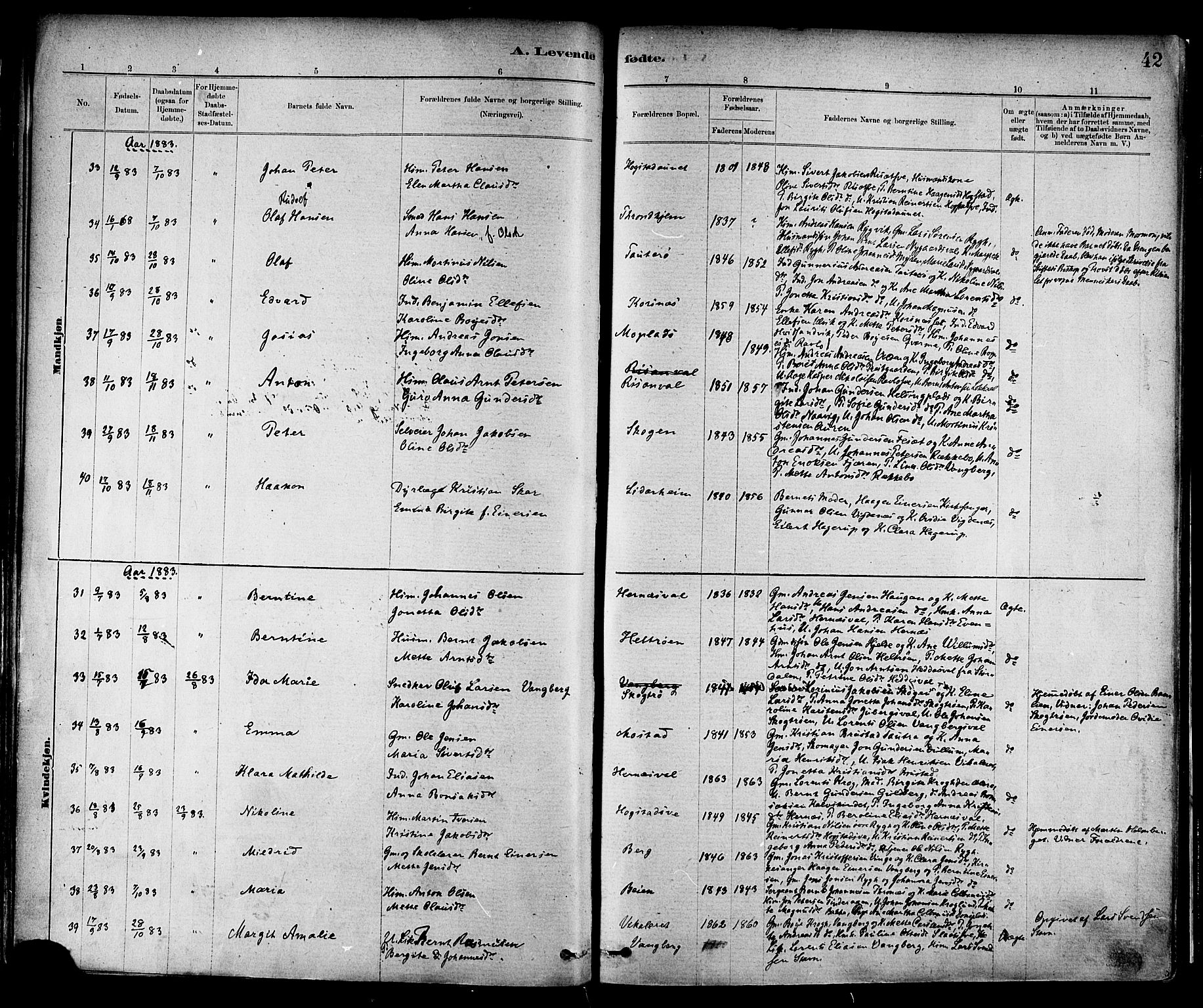 Ministerialprotokoller, klokkerbøker og fødselsregistre - Nord-Trøndelag, SAT/A-1458/713/L0120: Ministerialbok nr. 713A09, 1878-1887, s. 42