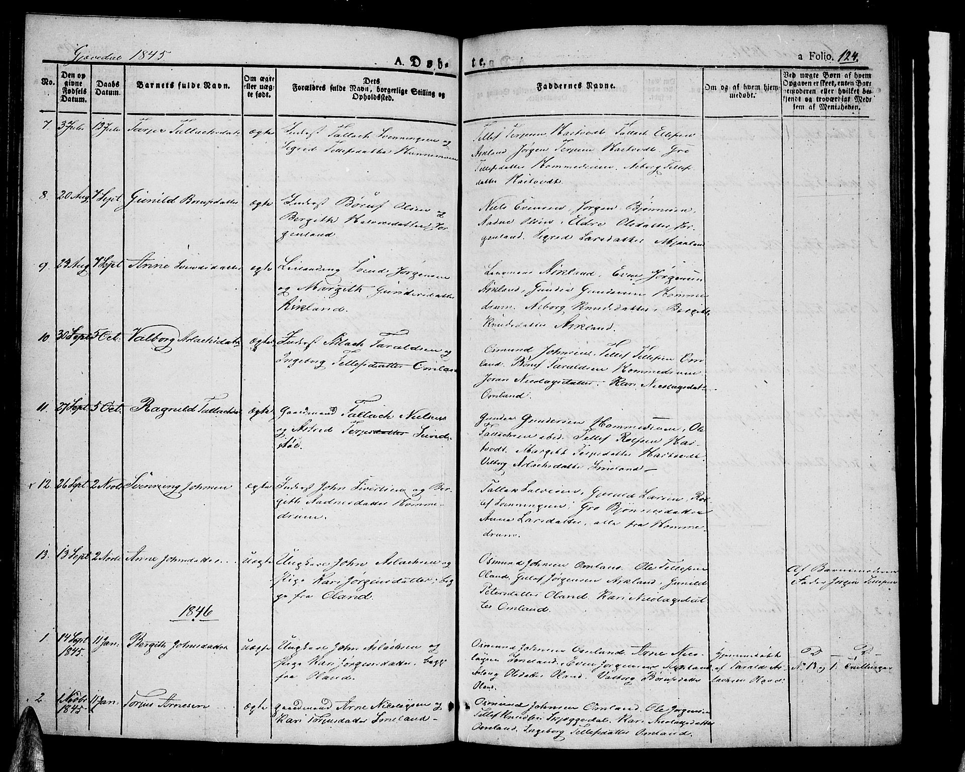 Åmli sokneprestkontor, AV/SAK-1111-0050/F/Fa/Fac/L0007: Ministerialbok nr. A 7 /3, 1829-1851, s. 124
