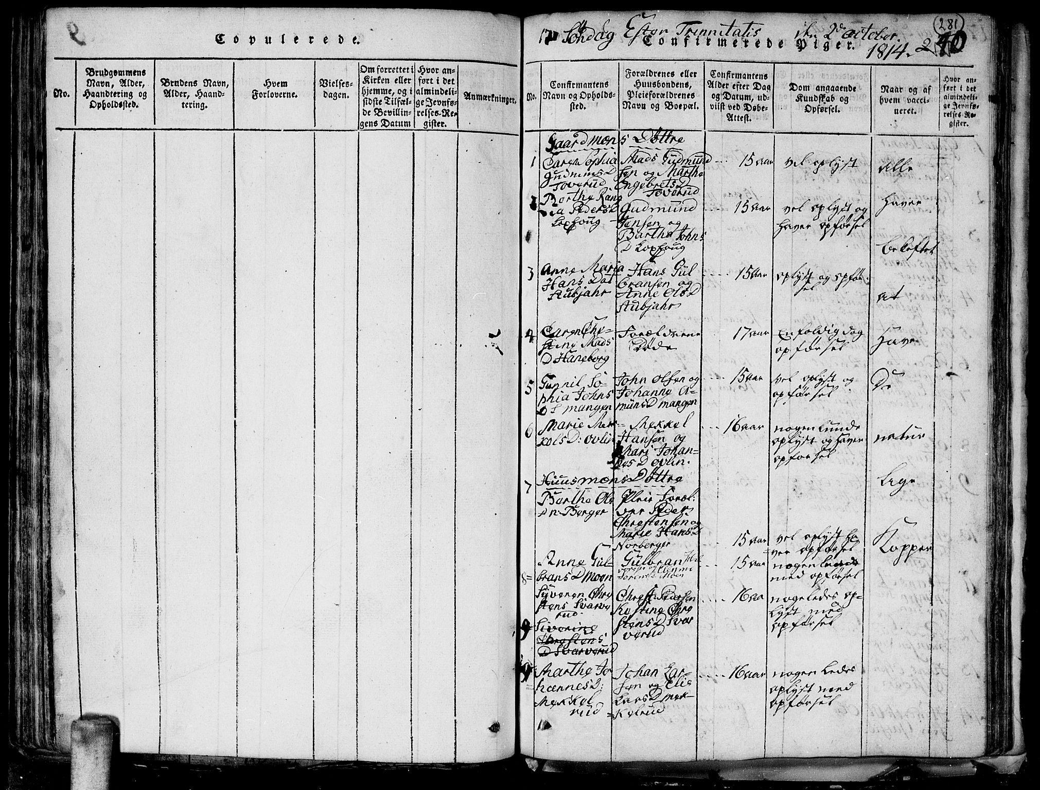 Aurskog prestekontor Kirkebøker, AV/SAO-A-10304a/G/Ga/L0001: Klokkerbok nr. I 1, 1814-1829, s. 281