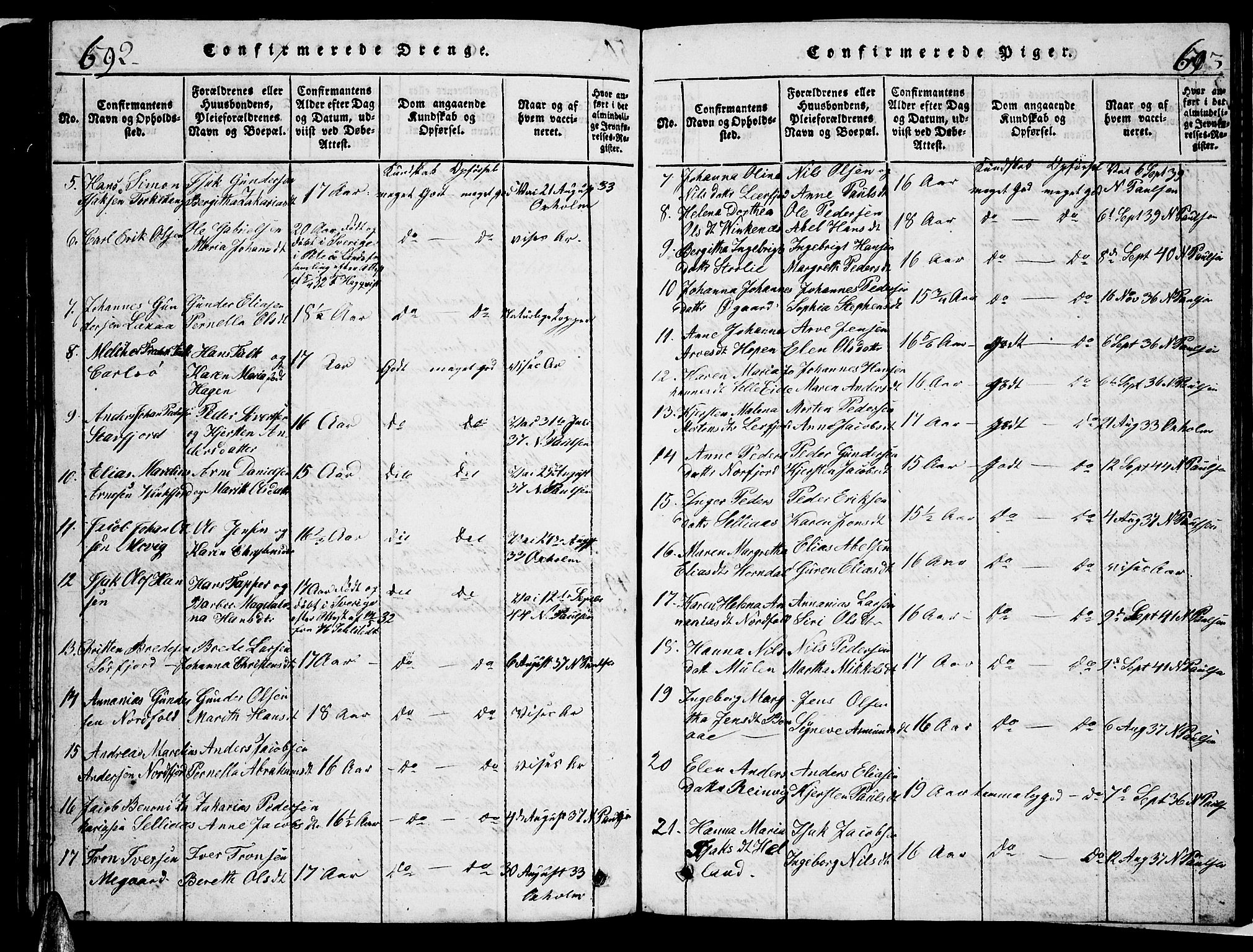 Ministerialprotokoller, klokkerbøker og fødselsregistre - Nordland, AV/SAT-A-1459/853/L0773: Klokkerbok nr. 853C01, 1821-1859, s. 692-693