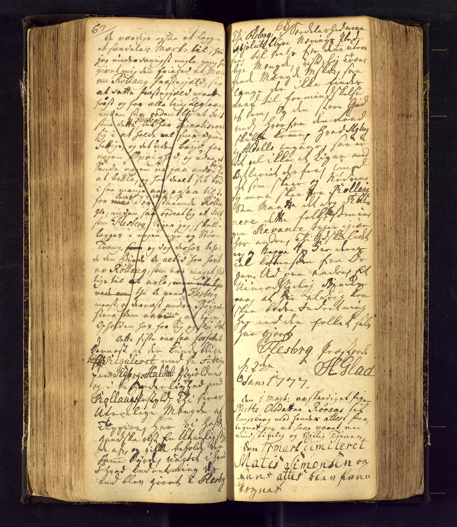 Flesberg kirkebøker, AV/SAKO-A-18/F/Fa/L0002: Ministerialbok nr. I 2, 1726-1747, s. 67-68