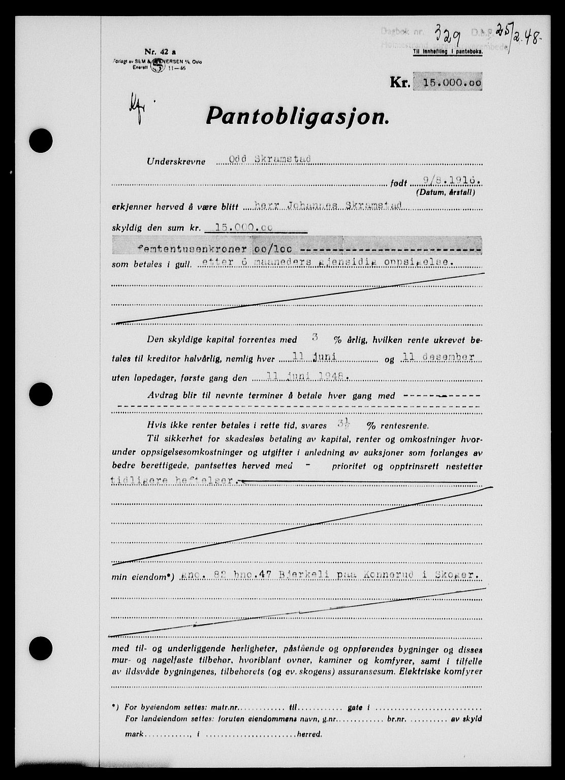 Holmestrand sorenskriveri, SAKO/A-67/G/Ga/Gab/L0058: Pantebok nr. B-58, 1947-1948, Dagboknr: 329/1948