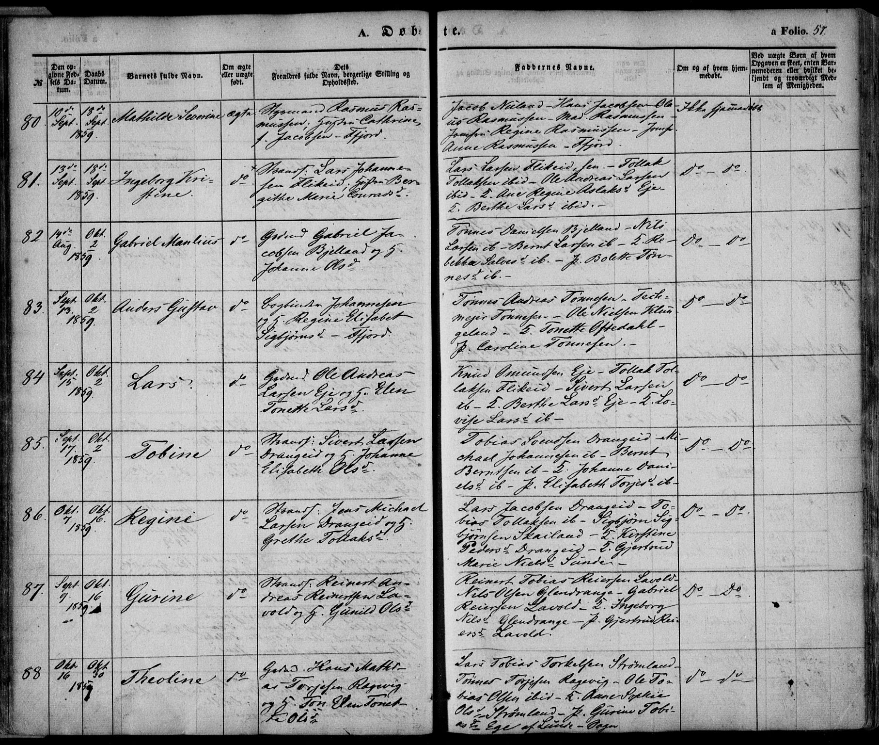 Flekkefjord sokneprestkontor, AV/SAK-1111-0012/F/Fa/Fac/L0005: Ministerialbok nr. A 5, 1849-1875, s. 57