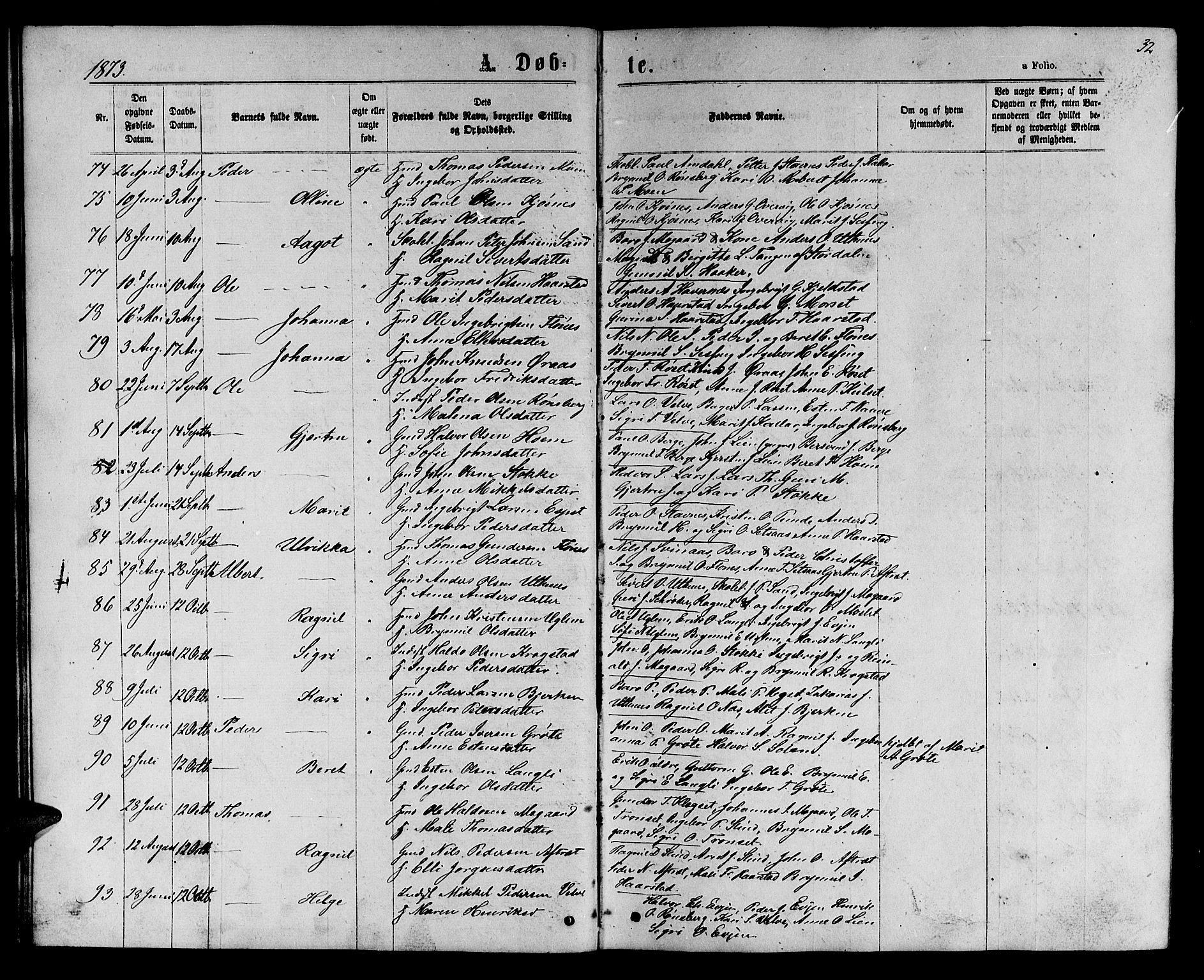 Ministerialprotokoller, klokkerbøker og fødselsregistre - Sør-Trøndelag, AV/SAT-A-1456/695/L1156: Klokkerbok nr. 695C07, 1869-1888, s. 32