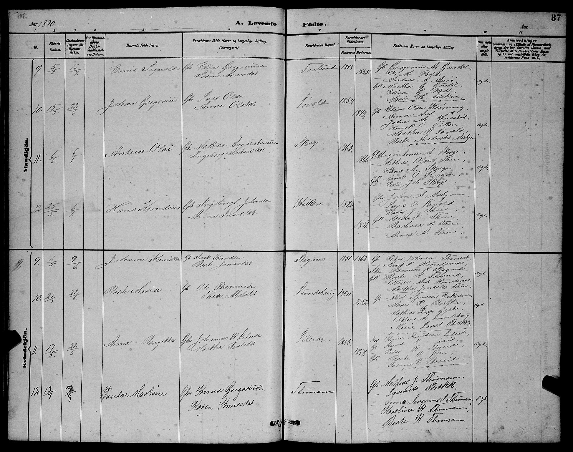 Ministerialprotokoller, klokkerbøker og fødselsregistre - Møre og Romsdal, AV/SAT-A-1454/501/L0017: Klokkerbok nr. 501C03, 1885-1901, s. 37