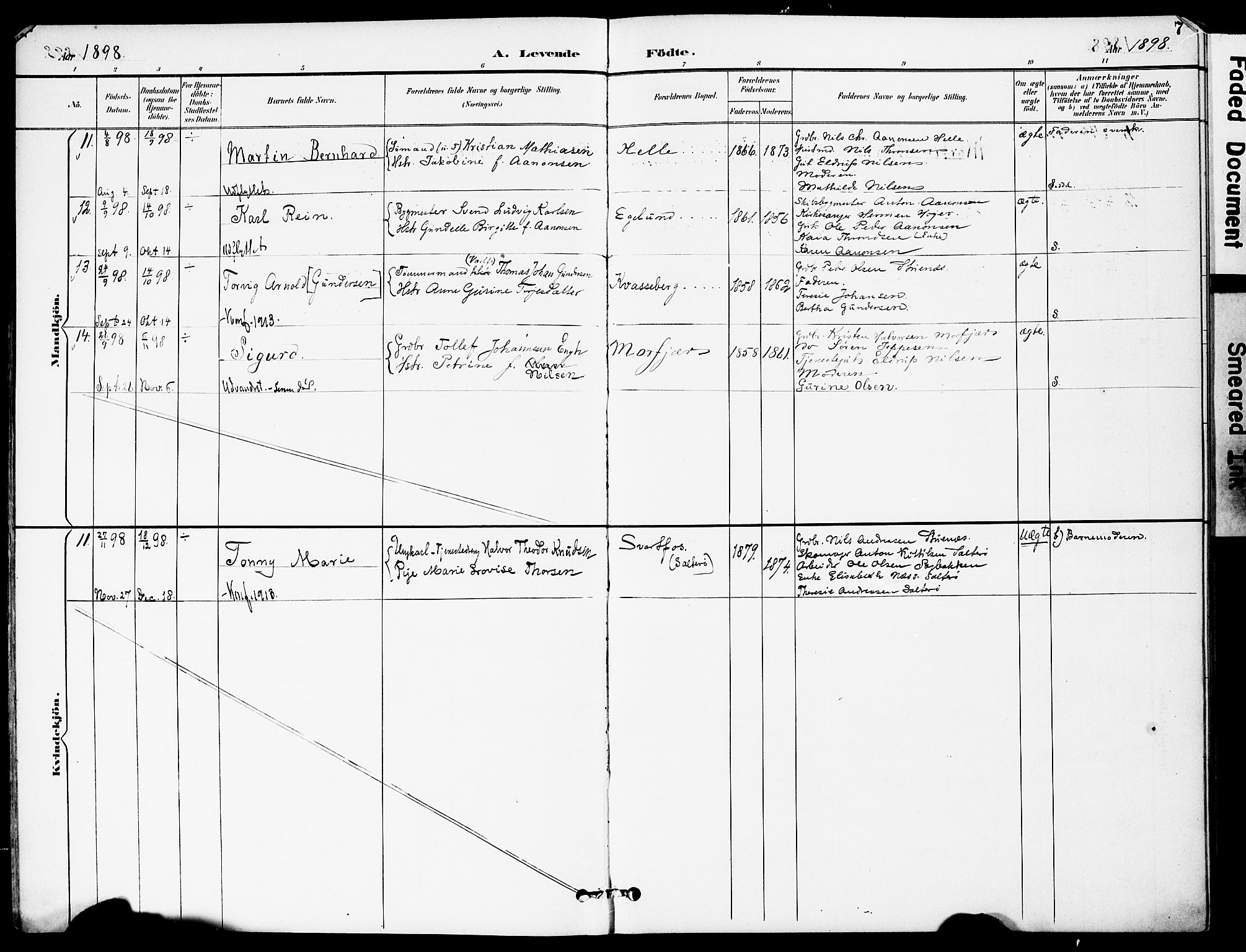 Austre Moland sokneprestkontor, AV/SAK-1111-0001/F/Fa/Fab/L0002: Ministerialbok nr. A 2, 1894-1919, s. 7