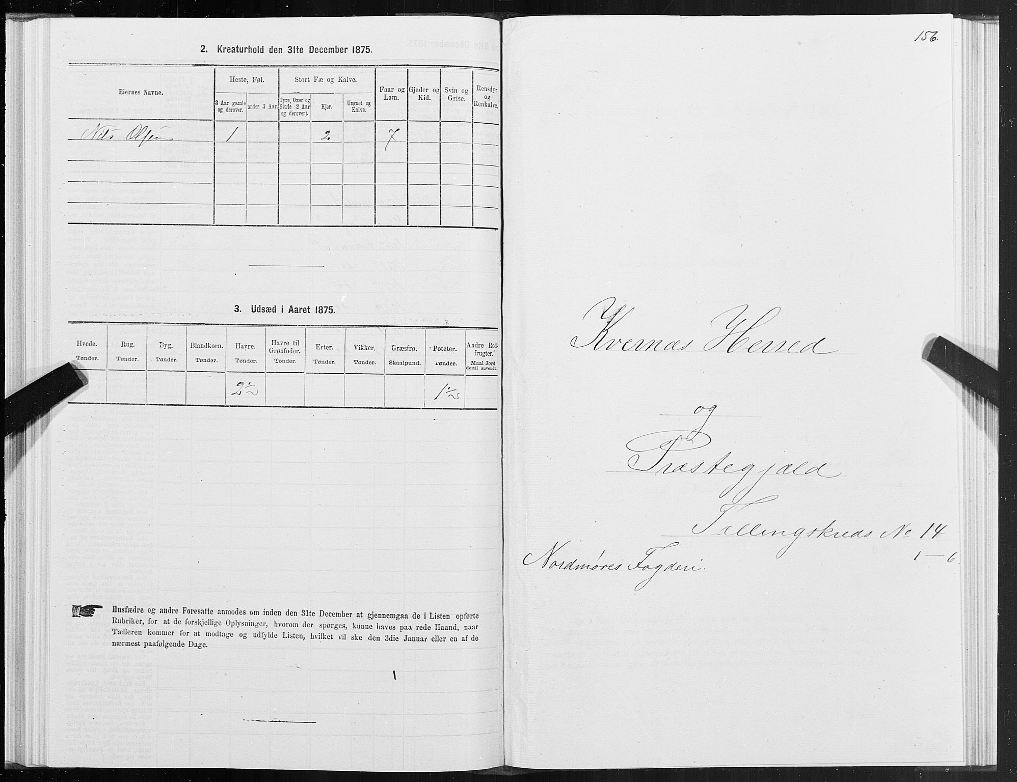SAT, Folketelling 1875 for 1553P Kvernes prestegjeld, 1875, s. 7156