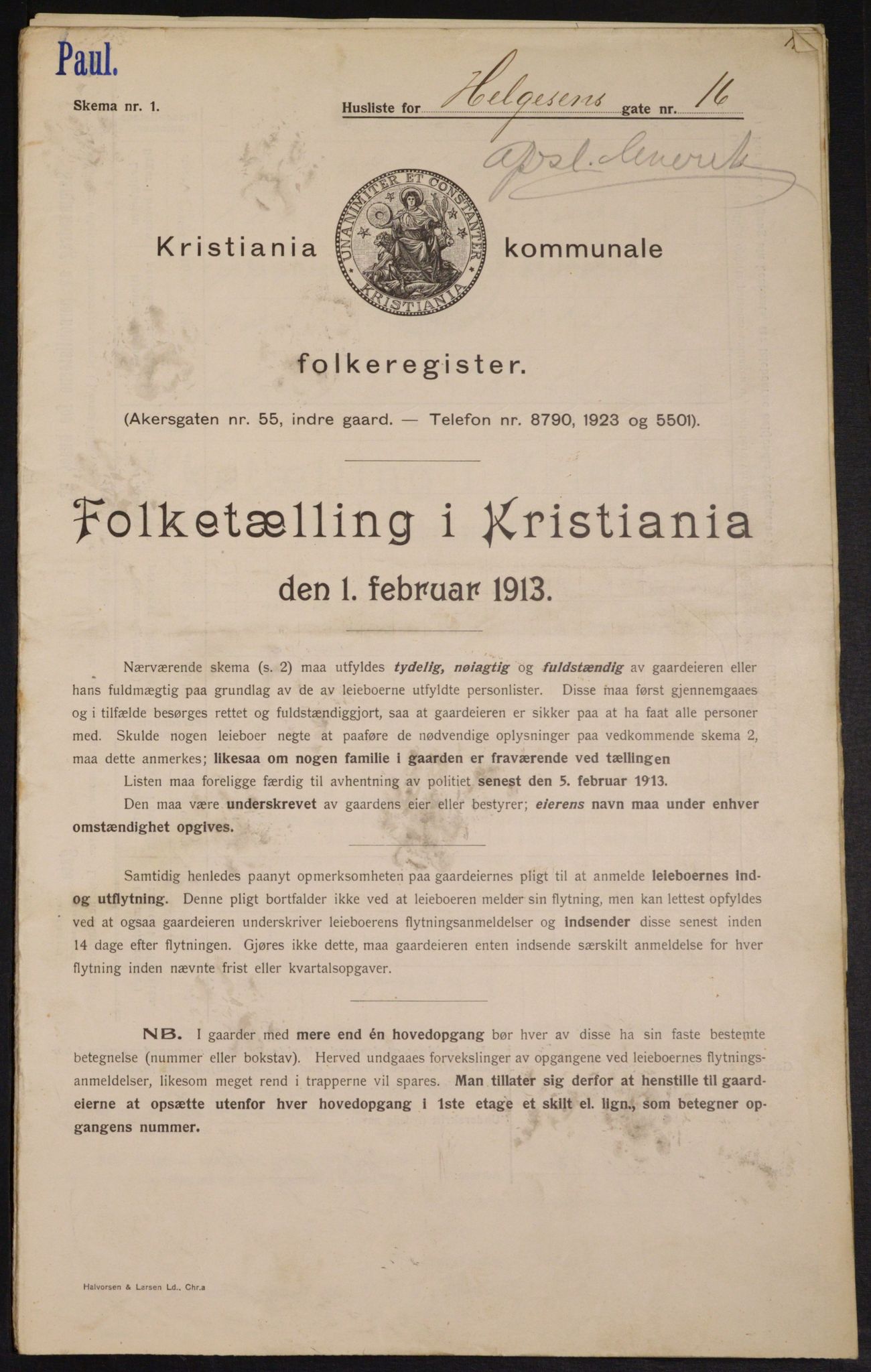 OBA, Kommunal folketelling 1.2.1913 for Kristiania, 1913, s. 37825