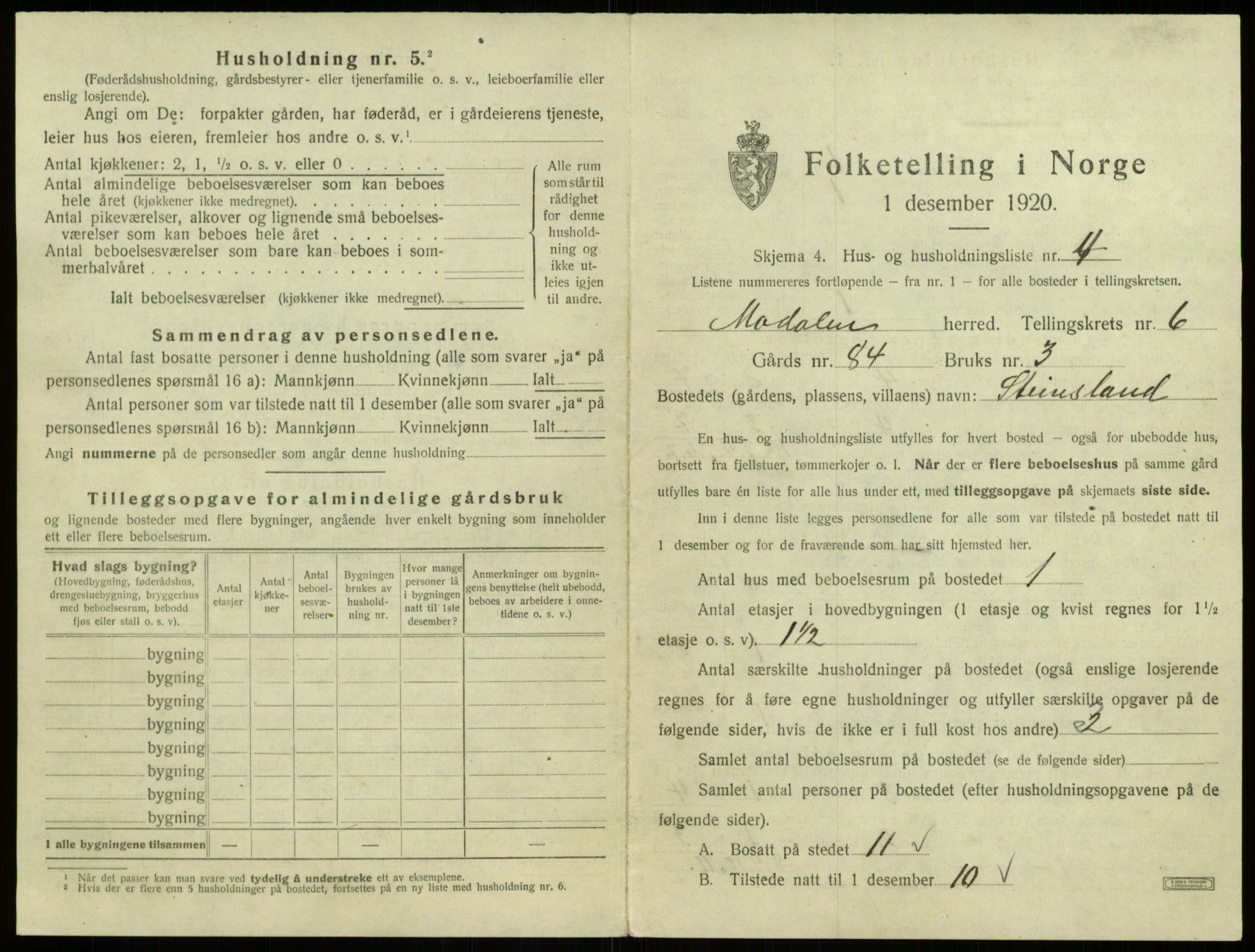 SAB, Folketelling 1920 for 1252 Modalen herred, 1920, s. 174