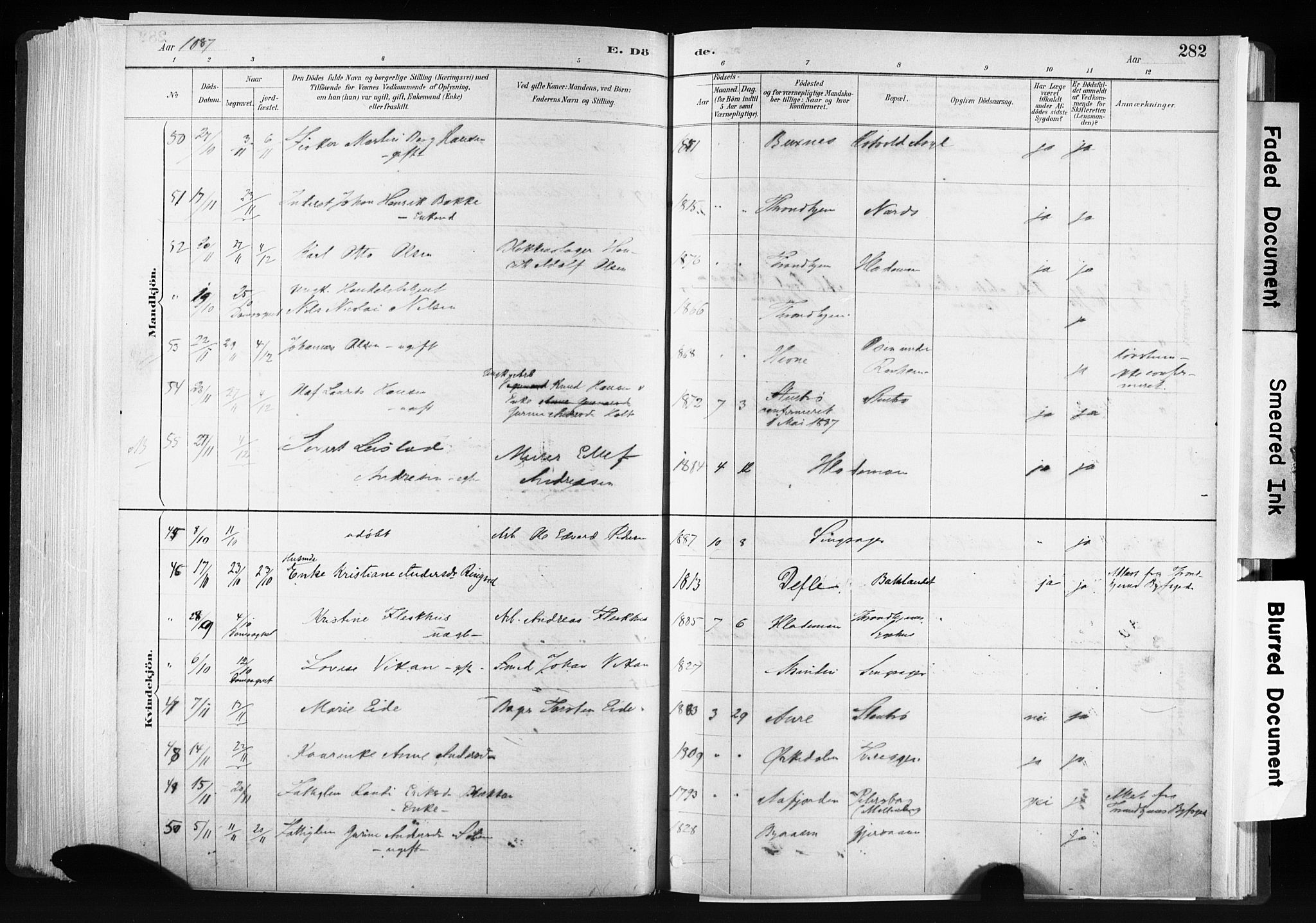 Ministerialprotokoller, klokkerbøker og fødselsregistre - Sør-Trøndelag, SAT/A-1456/606/L0300: Ministerialbok nr. 606A15, 1886-1893, s. 282