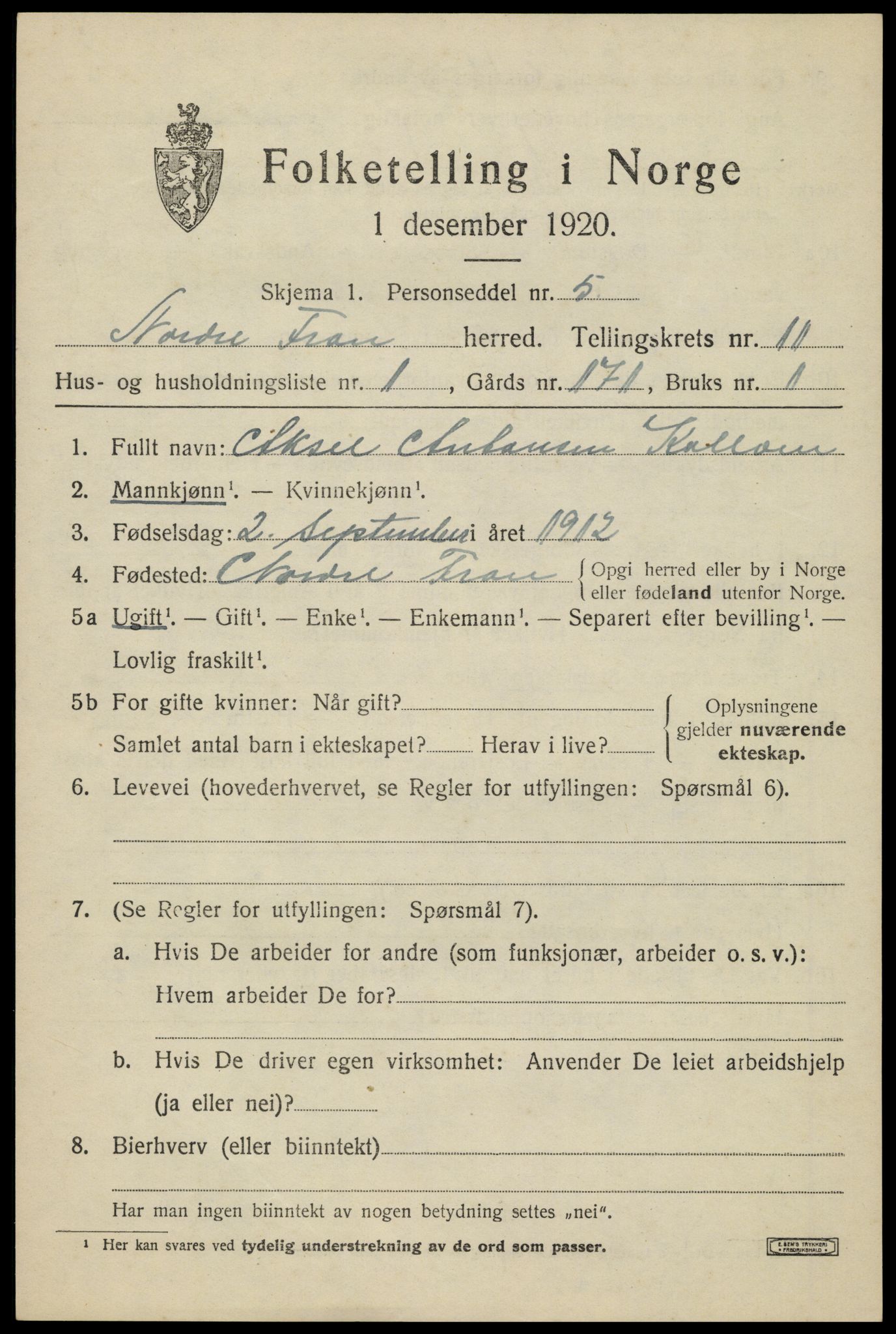 SAH, Folketelling 1920 for 0518 Nord-Fron herred, 1920, s. 9394