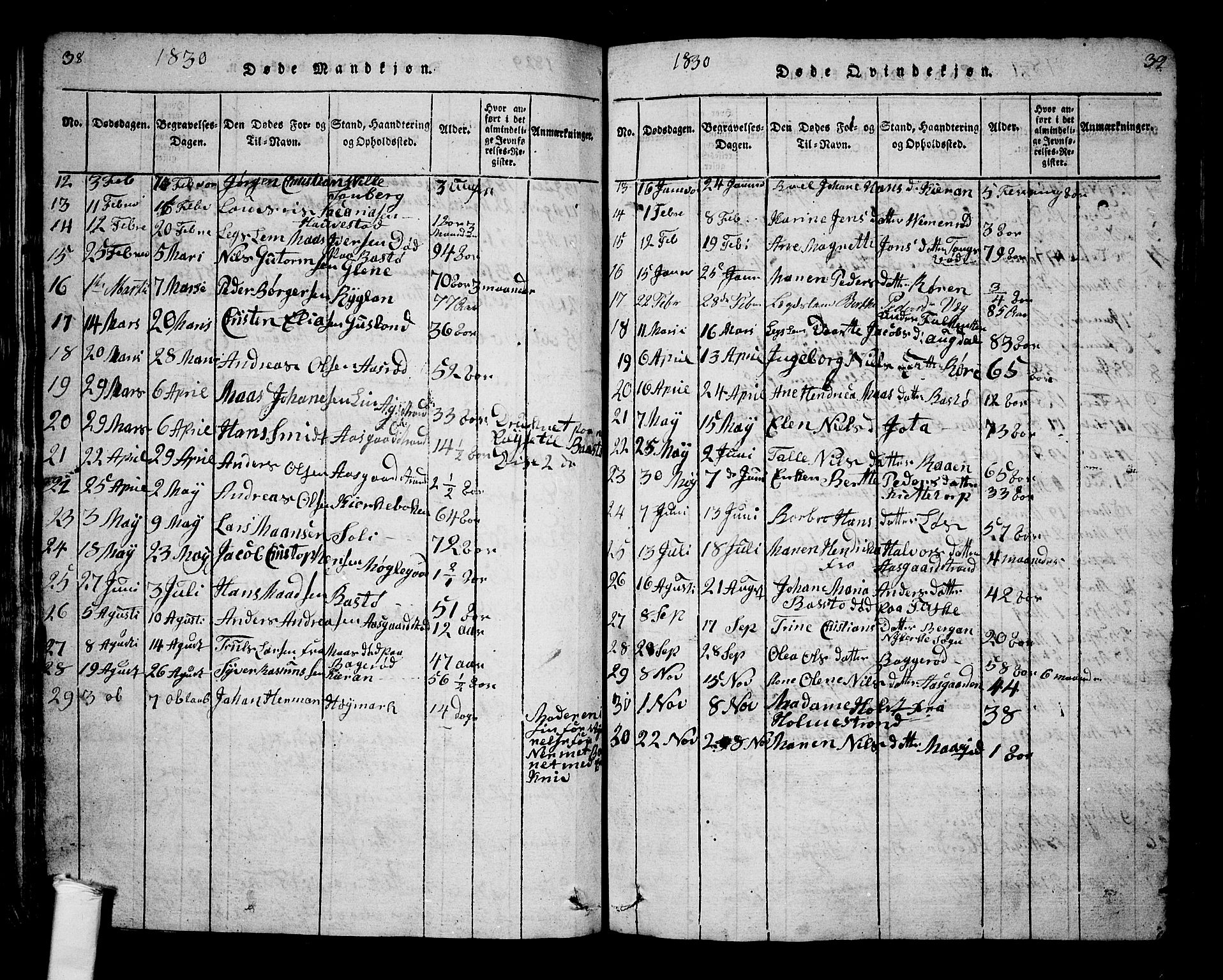 Borre kirkebøker, AV/SAKO-A-338/G/Ga/L0001: Klokkerbok nr. I 1, 1815-1851, s. 38-39