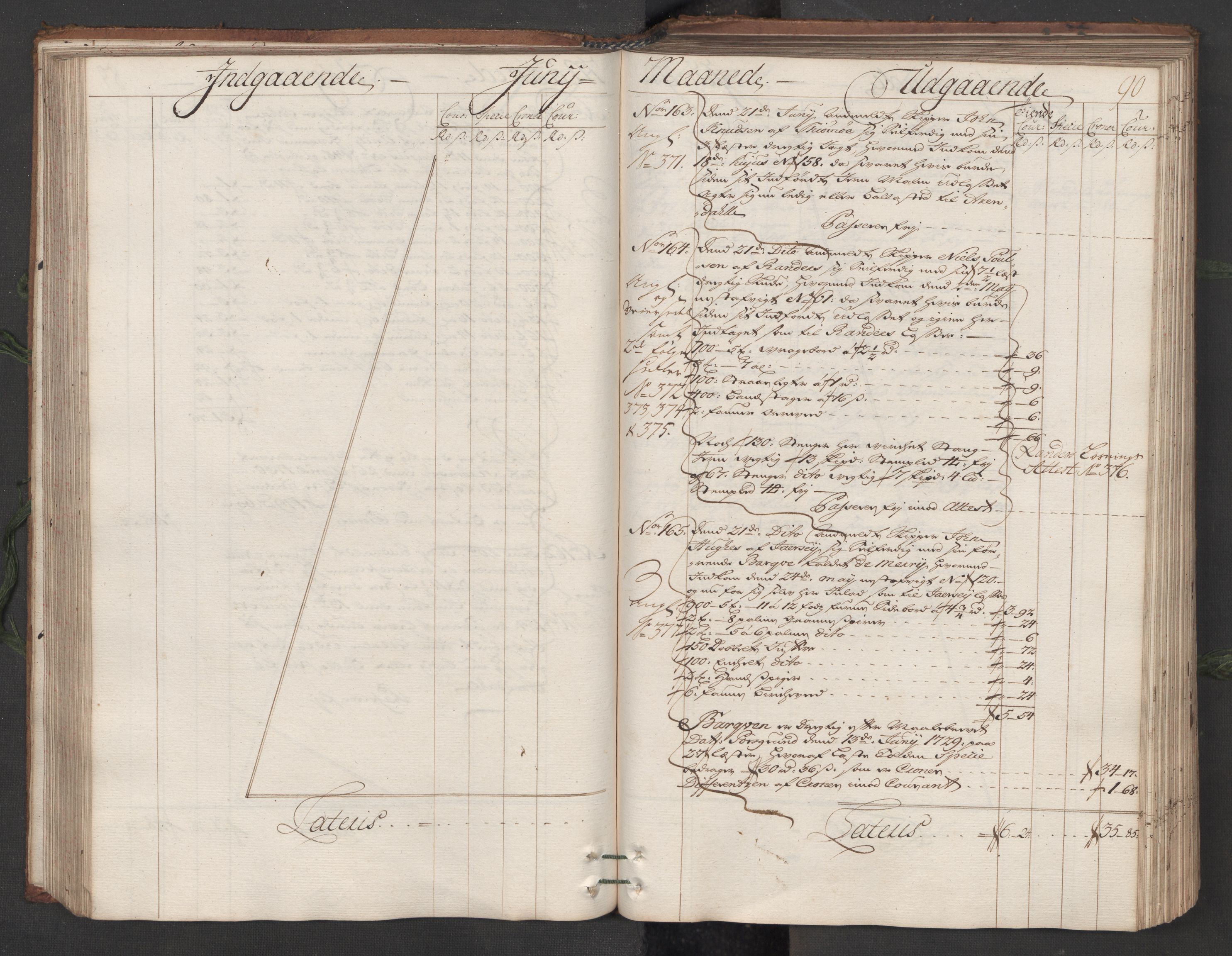 Generaltollkammeret, tollregnskaper, RA/EA-5490/R12/L0007/0001: Tollregnskaper Langesund / Hovedtollbok, 1731, s. 89b-90a