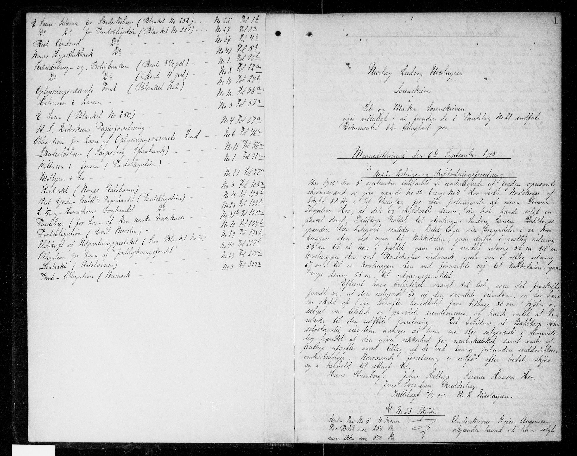 Idd og Marker sorenskriveri, AV/SAO-A-10283/G/Gb/Gba/L0022: Pantebok nr. 22, 1905-1907, s. 1